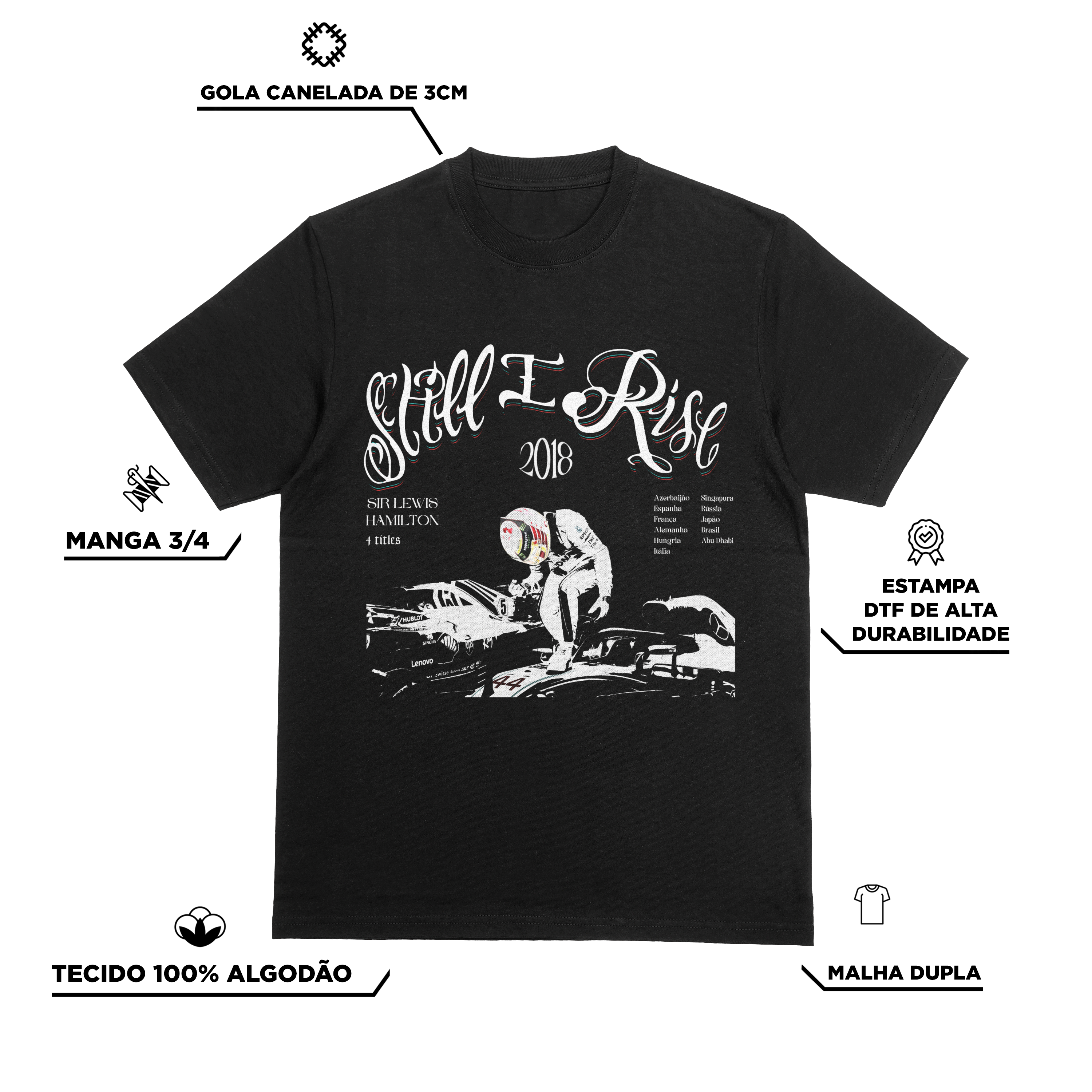 Camiseta Oversized Lewis Hamilton Mercedes 2018 Algodão