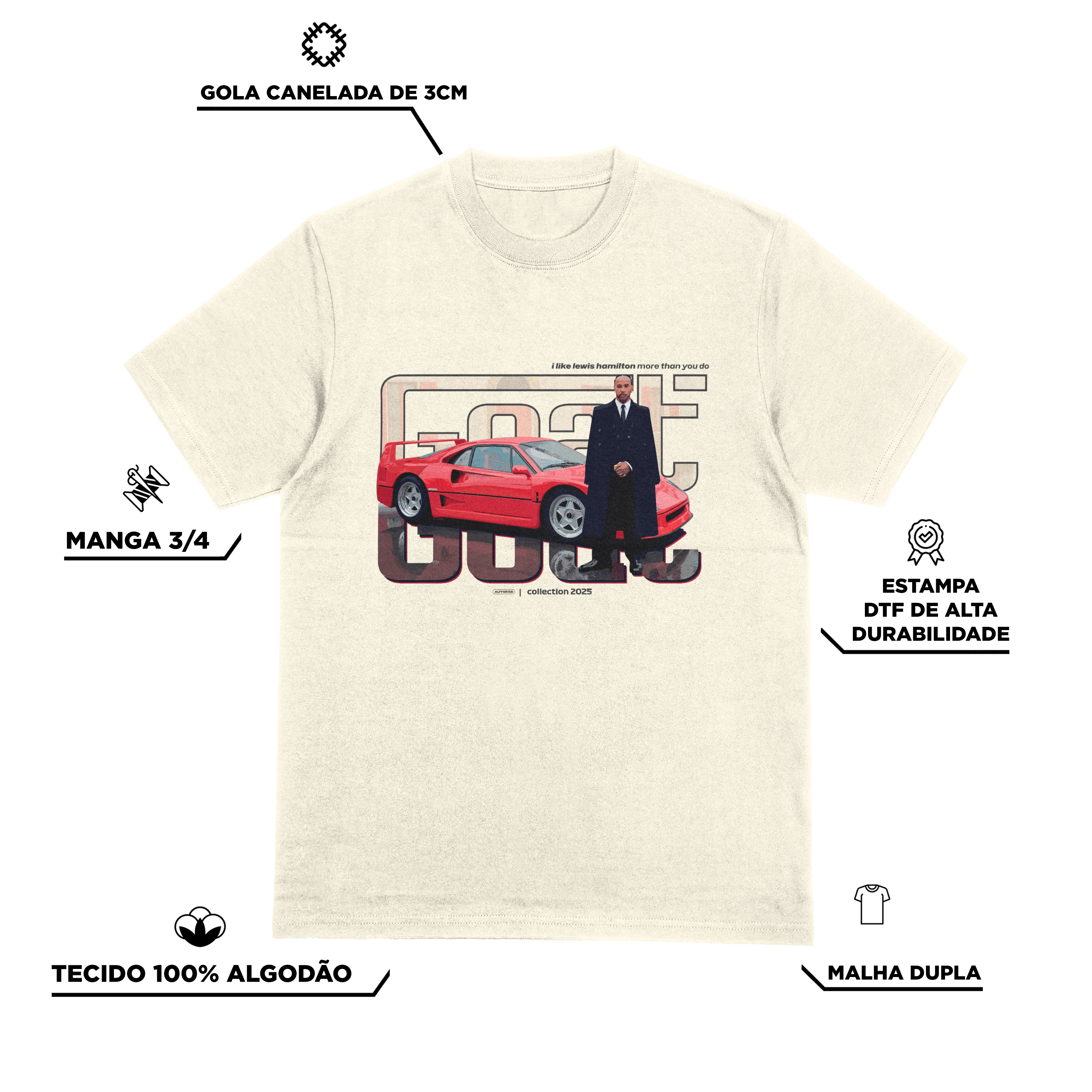 Camiseta Oversized Lewis Hamilton Goat F40 Off White Algodão