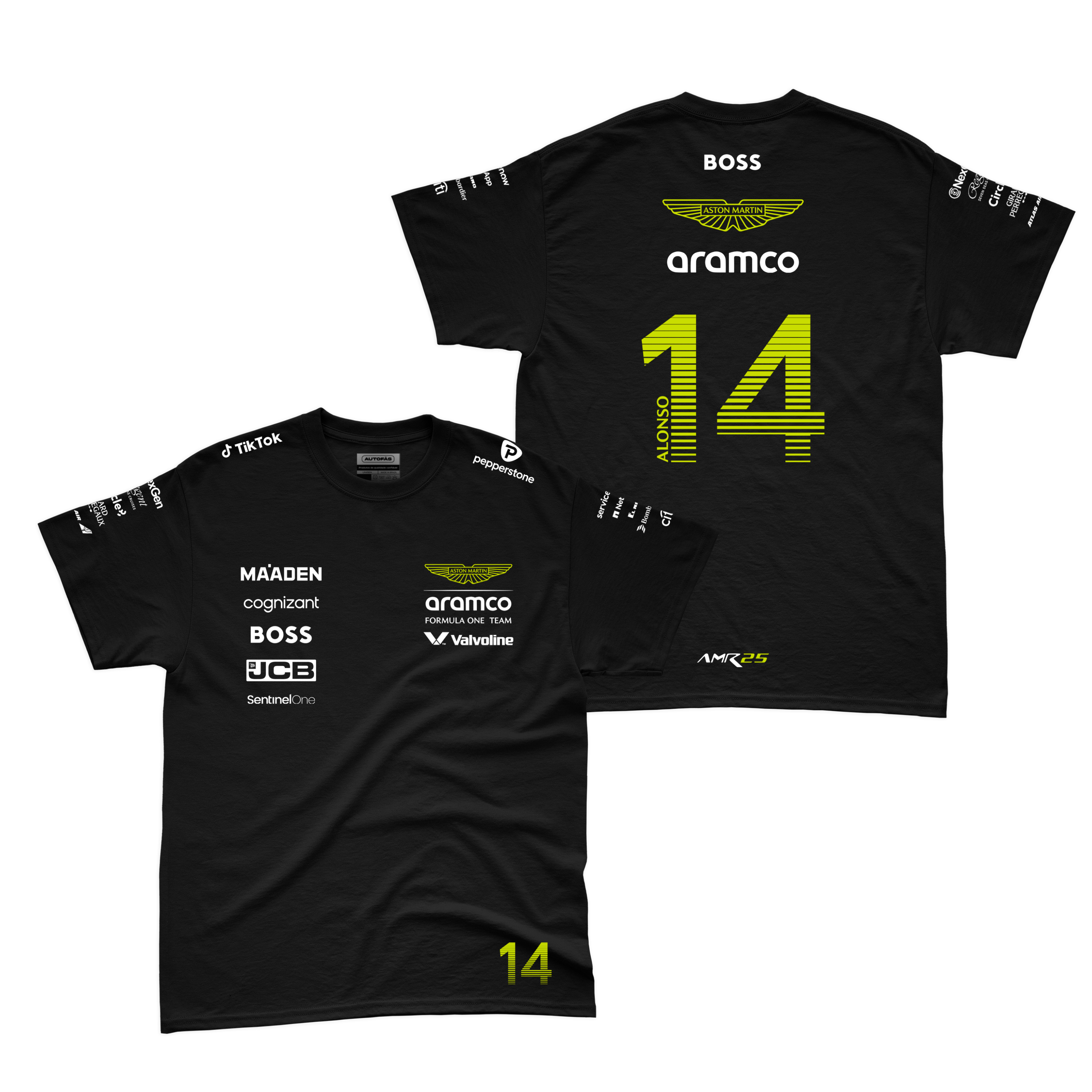 Camiseta Algodão Aston Martin Fernando Alonso Preto 2025