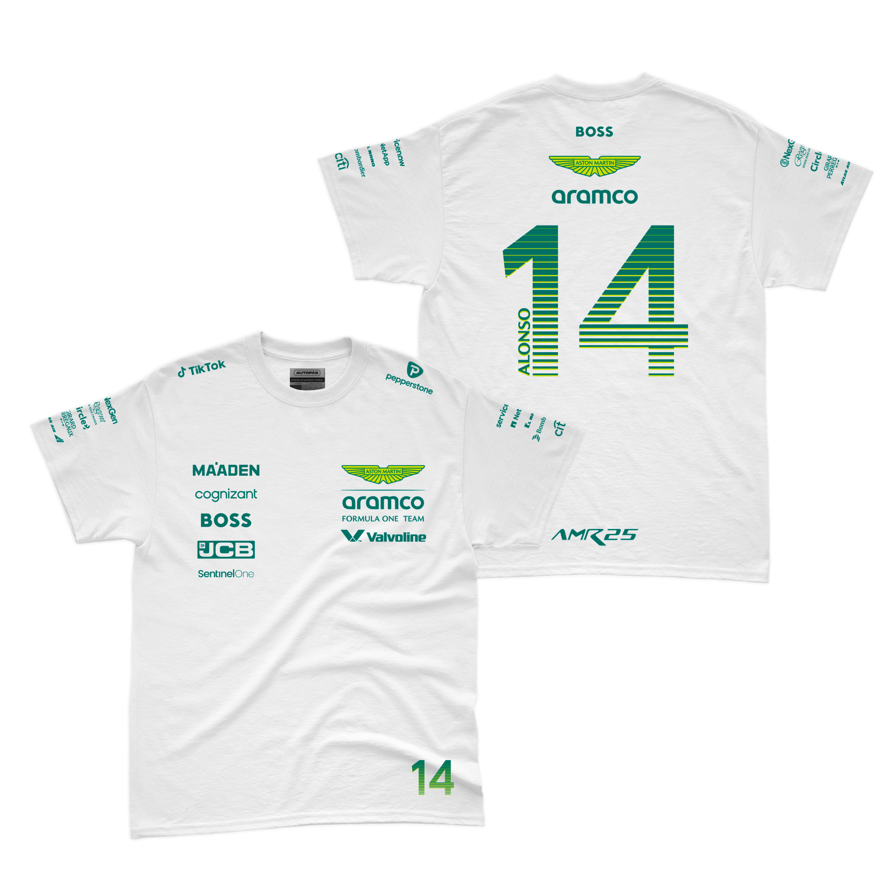 Camiseta Algodão Aston Martin Fernando Alonso Branco 2025