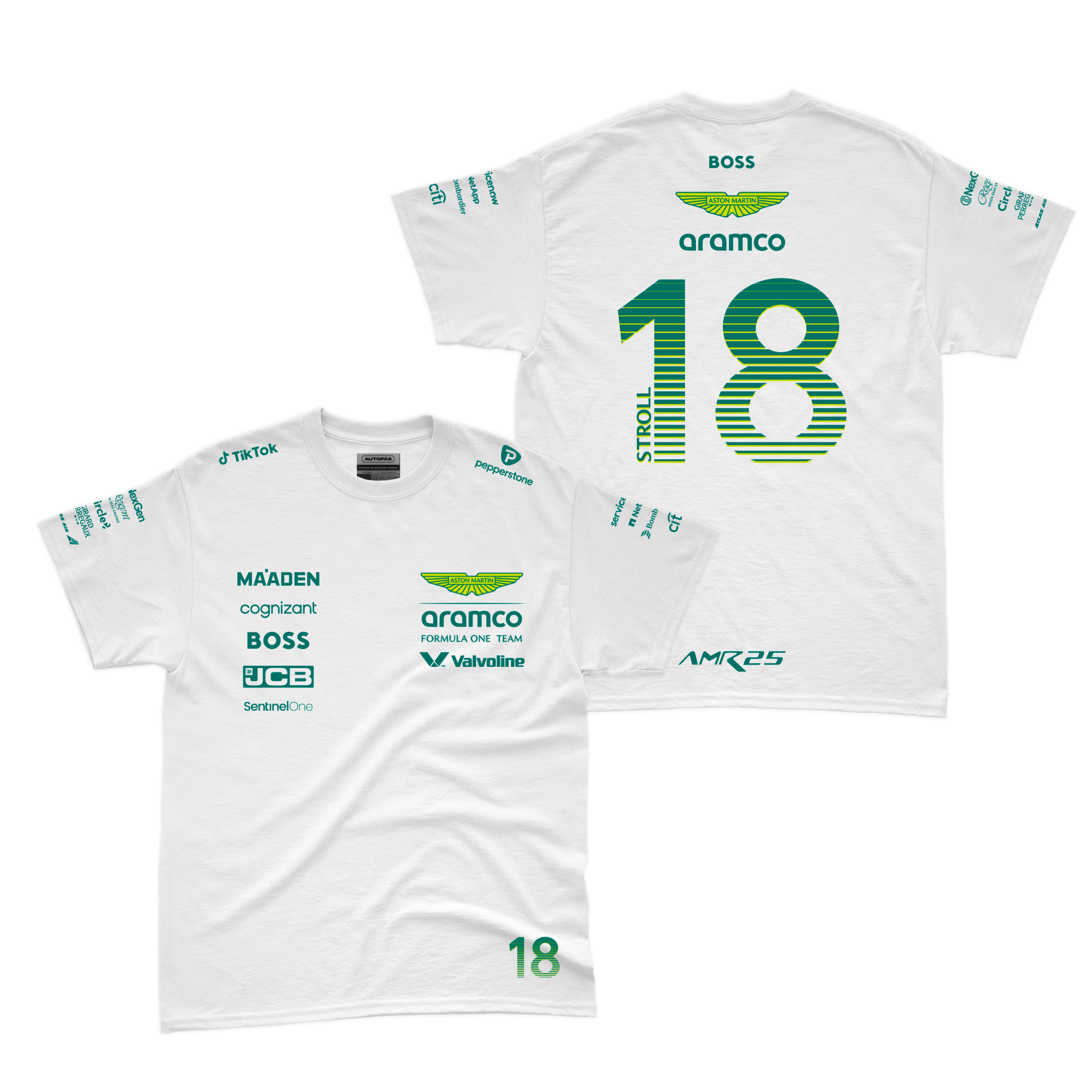 Camiseta Algodão Aston Martin Lance Stroll Branco 2025