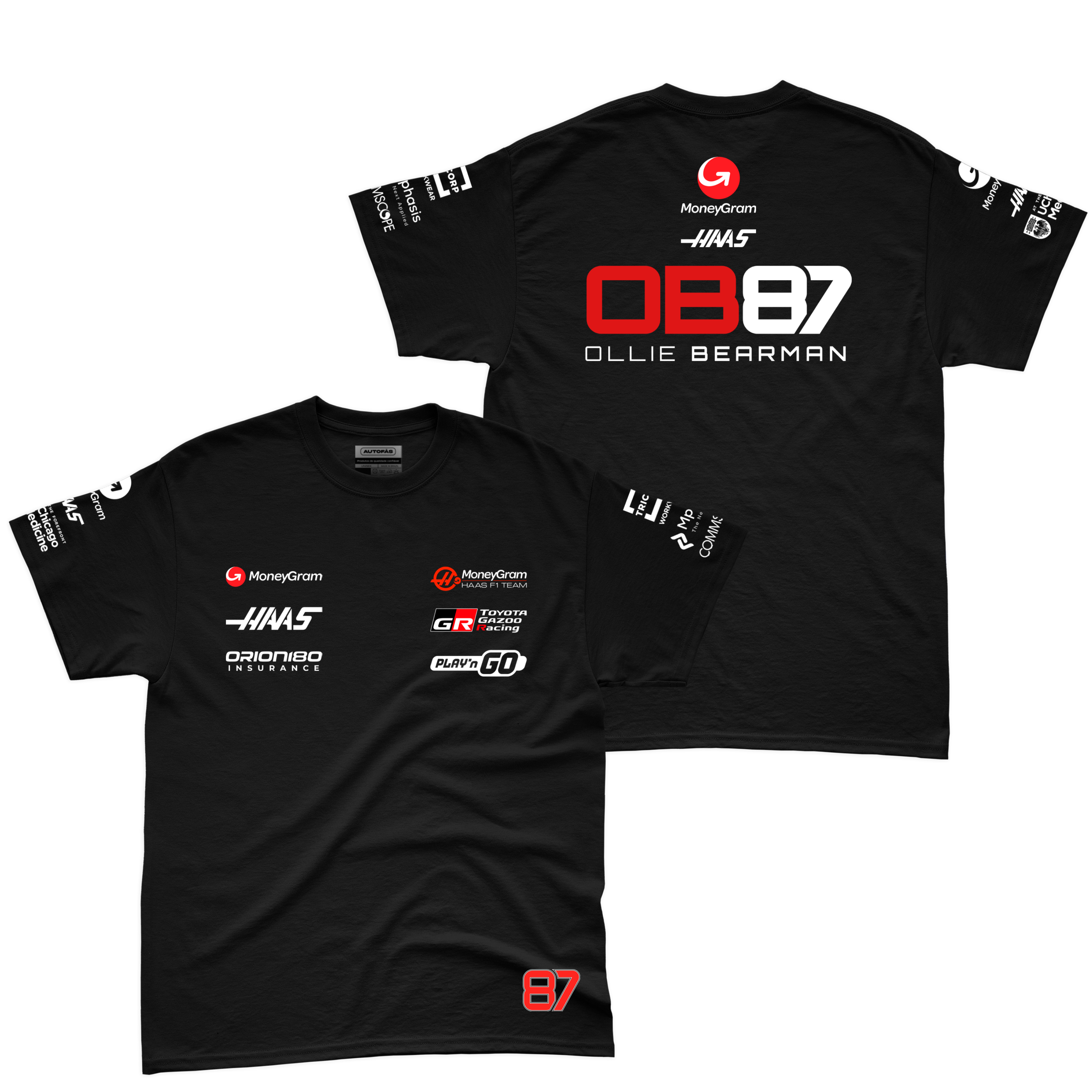 Camiseta Algodão Haas Oliver Bearman Preto 2025
