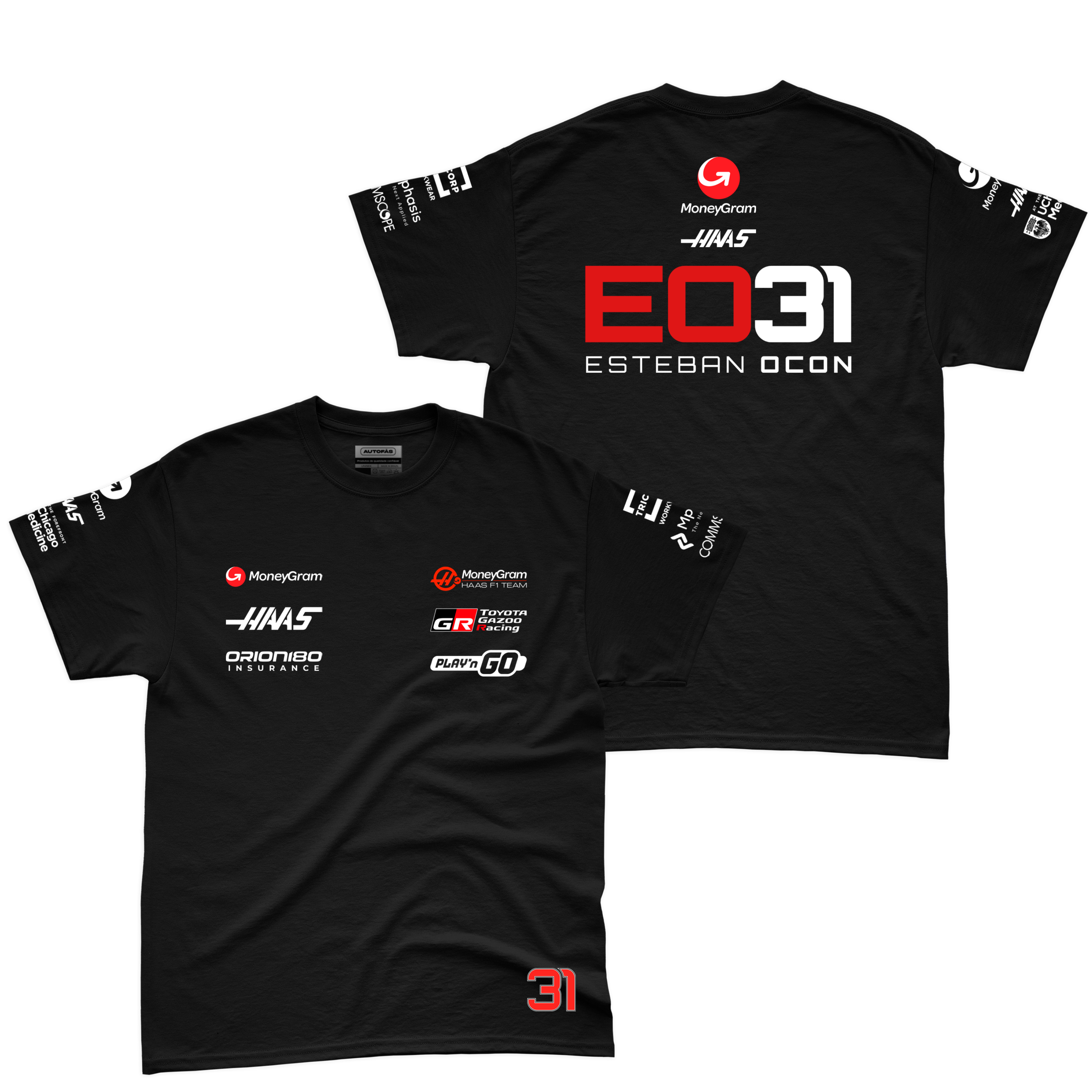 Camiseta Algodão Haas Esteban Ocon Preto 2025