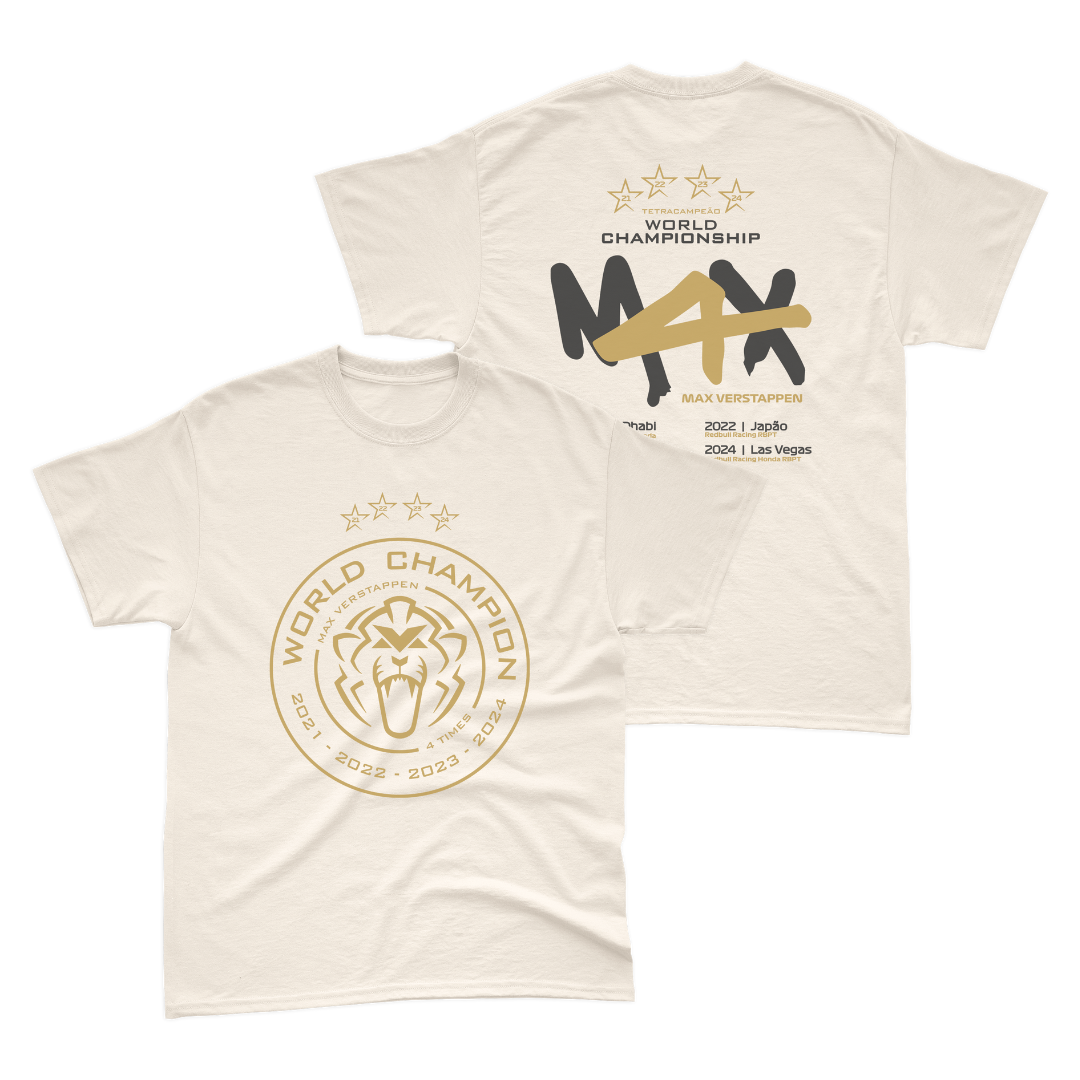 Camiseta Max Verstappen Campeão Mundial 2024 Off White Algodão