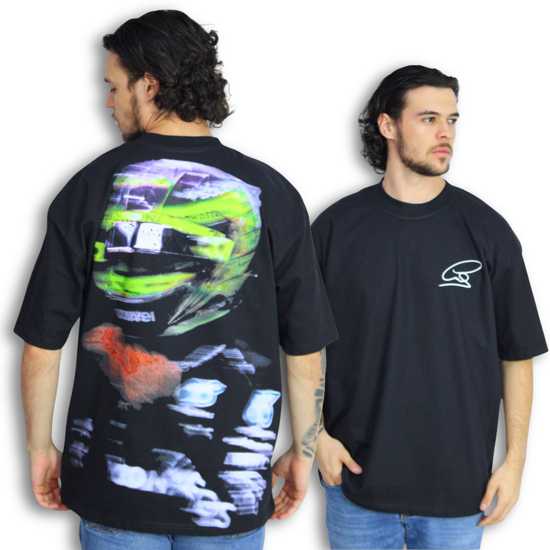 Camiseta Oversized Lewis Hemilton Neon Helmet