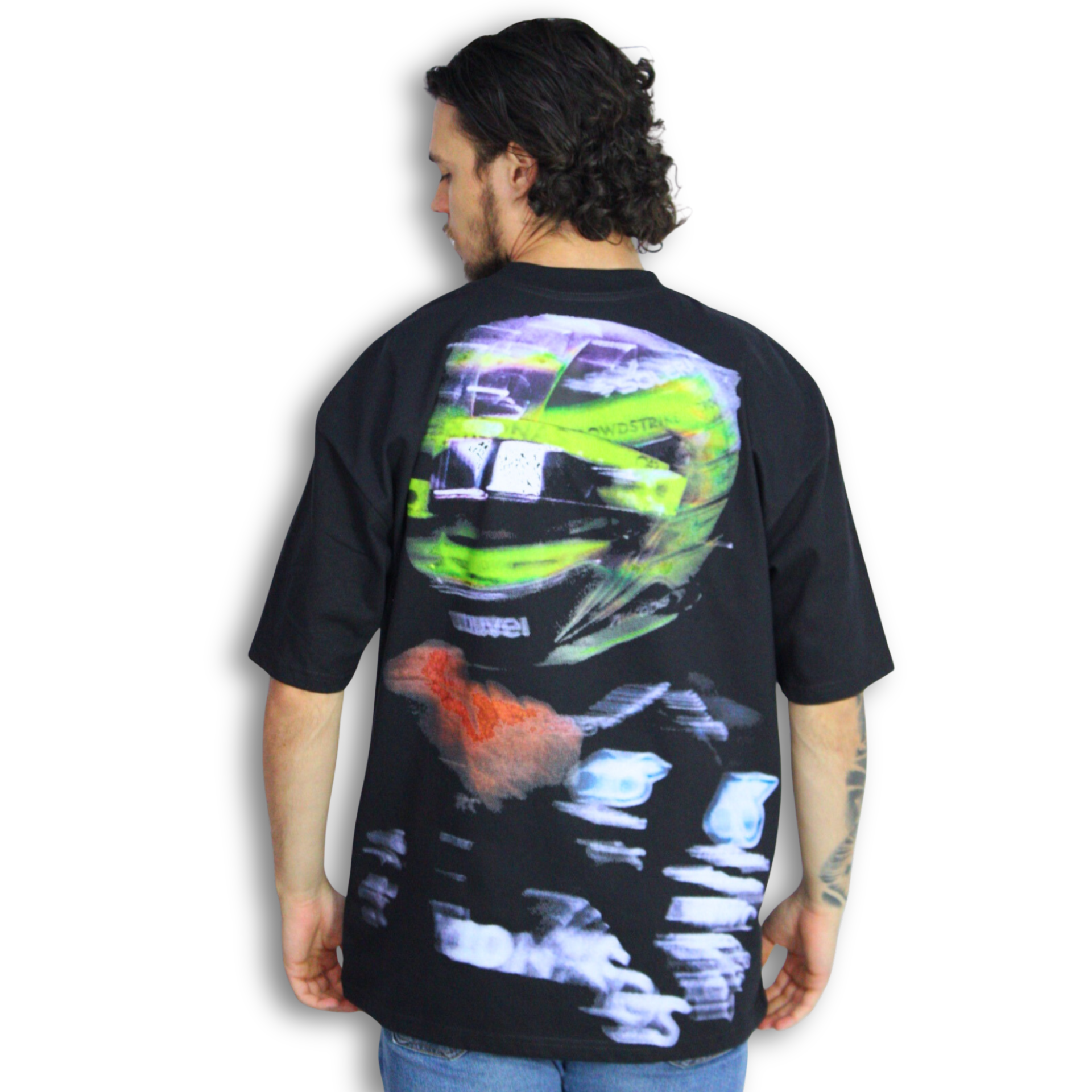 Camiseta Oversized Lewis Hemilton Neon Helmet