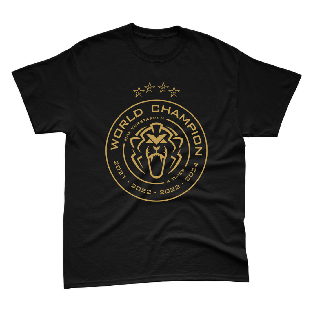 Camiseta Max Verstappen Campeão Mundial 2024 Preta Algodão