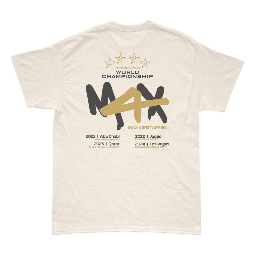 Camiseta Max Verstappen Campeão Mundial 2024 Off White Algodão