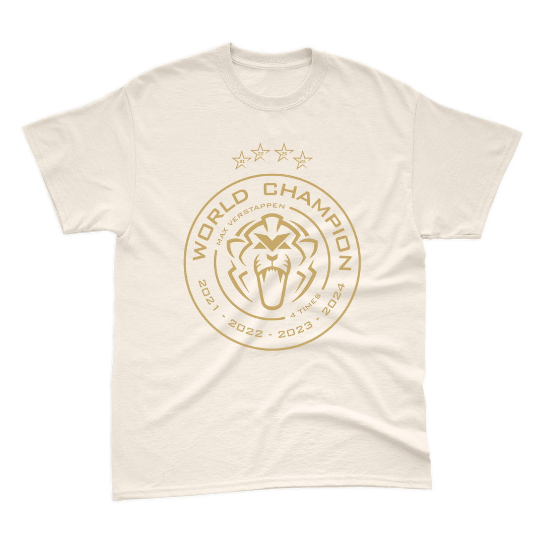 Camiseta Max Verstappen Campeão Mundial 2024 Off White Algodão