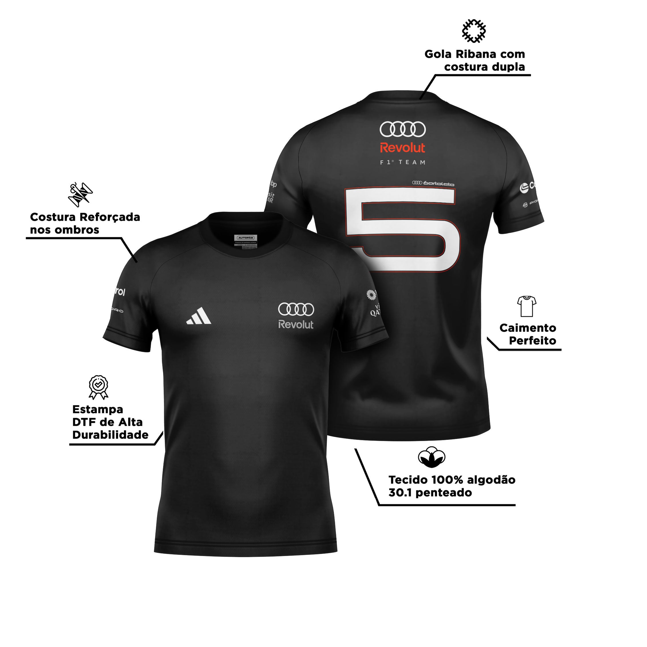 Camiseta Audi Bortoleto 2026 Algodão Preto