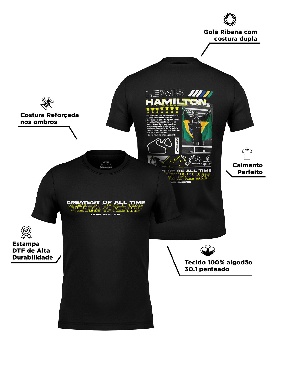 Camiseta Moments Lewis Hamilton Brasil Algodão