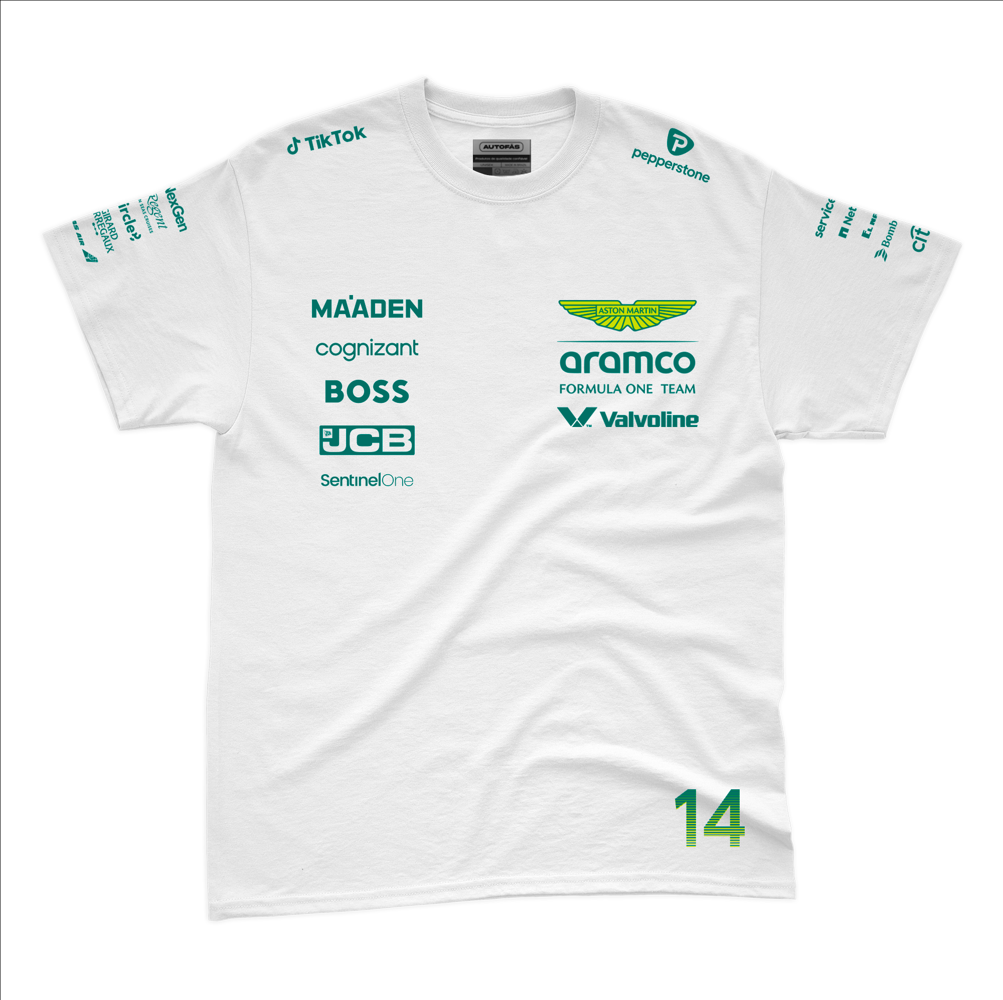 Camiseta Algodão Aston Martin Fernando Alonso Branco 2025