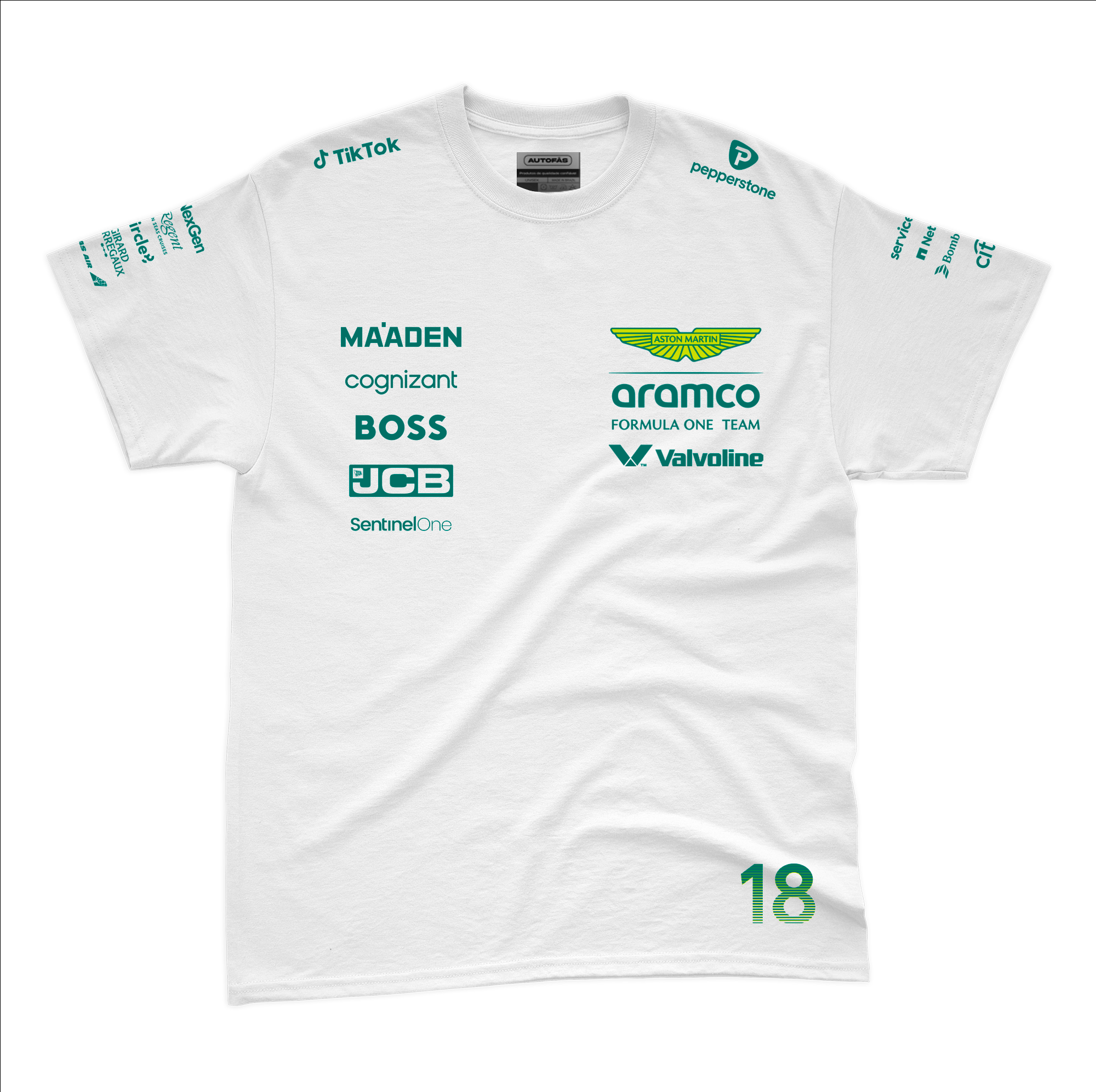 Camiseta Algodão Aston Martin Lance Stroll Branco 2025