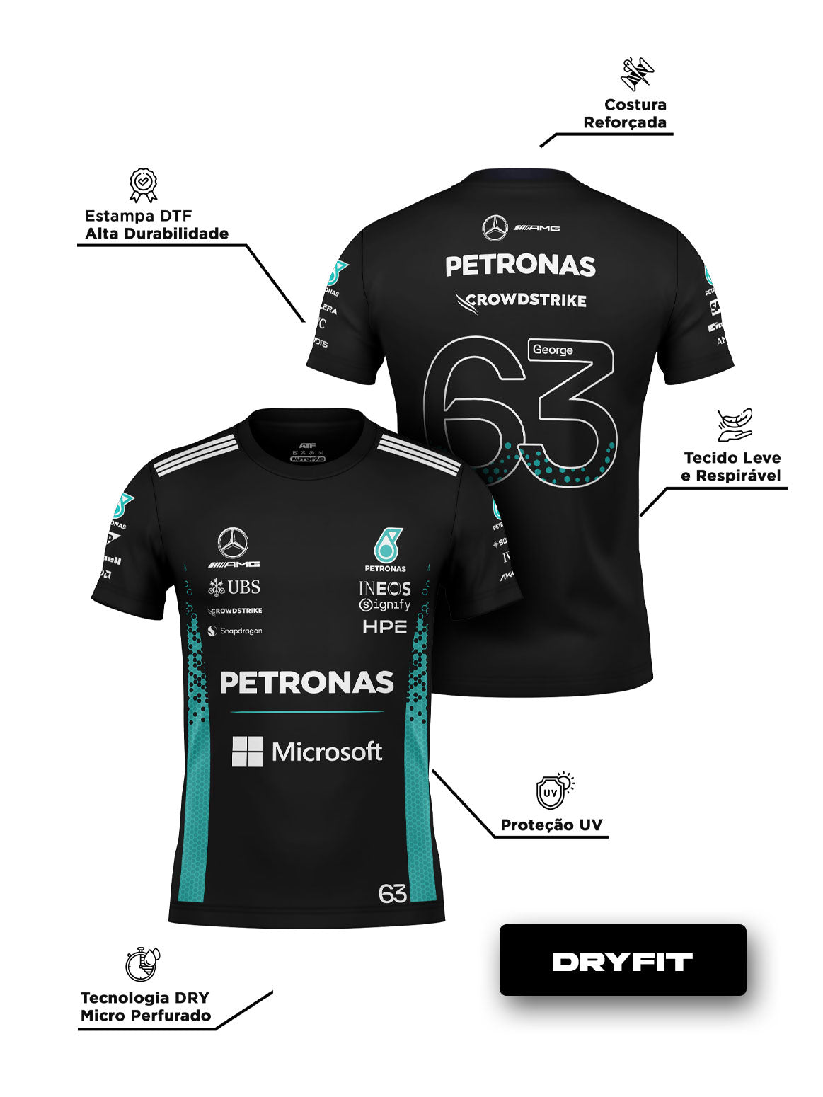 Camiseta Dryfit George Russell Mercedes F1 2026 Preta