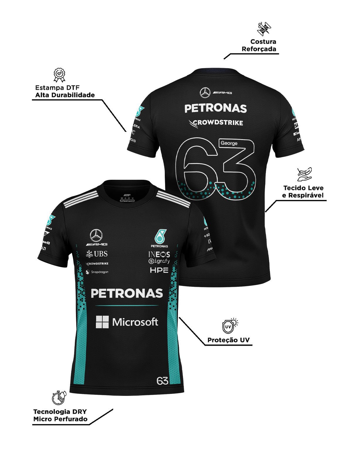 Camiseta Dryfit George Russell Mercedes F1 2026 Preta