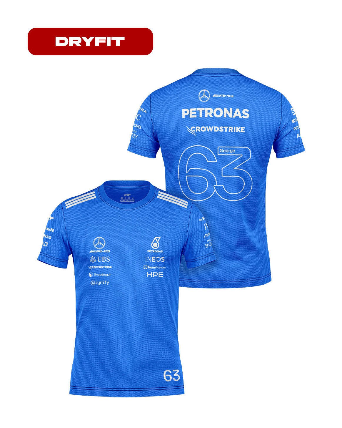 Camiseta Dryfit George Russell Mercedes Blue Edition - frente