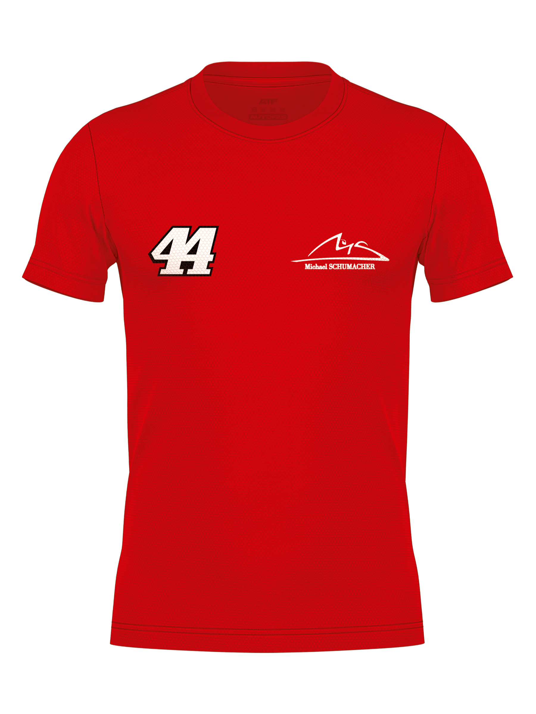 Frente da camiseta dryfit vermelha com o número 44 no peito