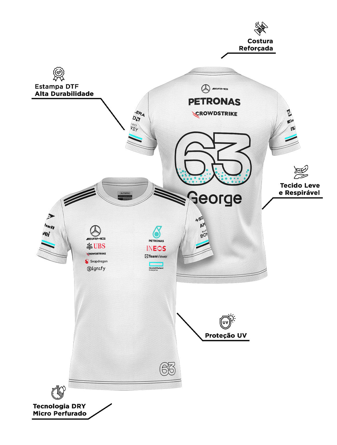 Camiseta Dryfit Mercedes George Russell Branco 2025