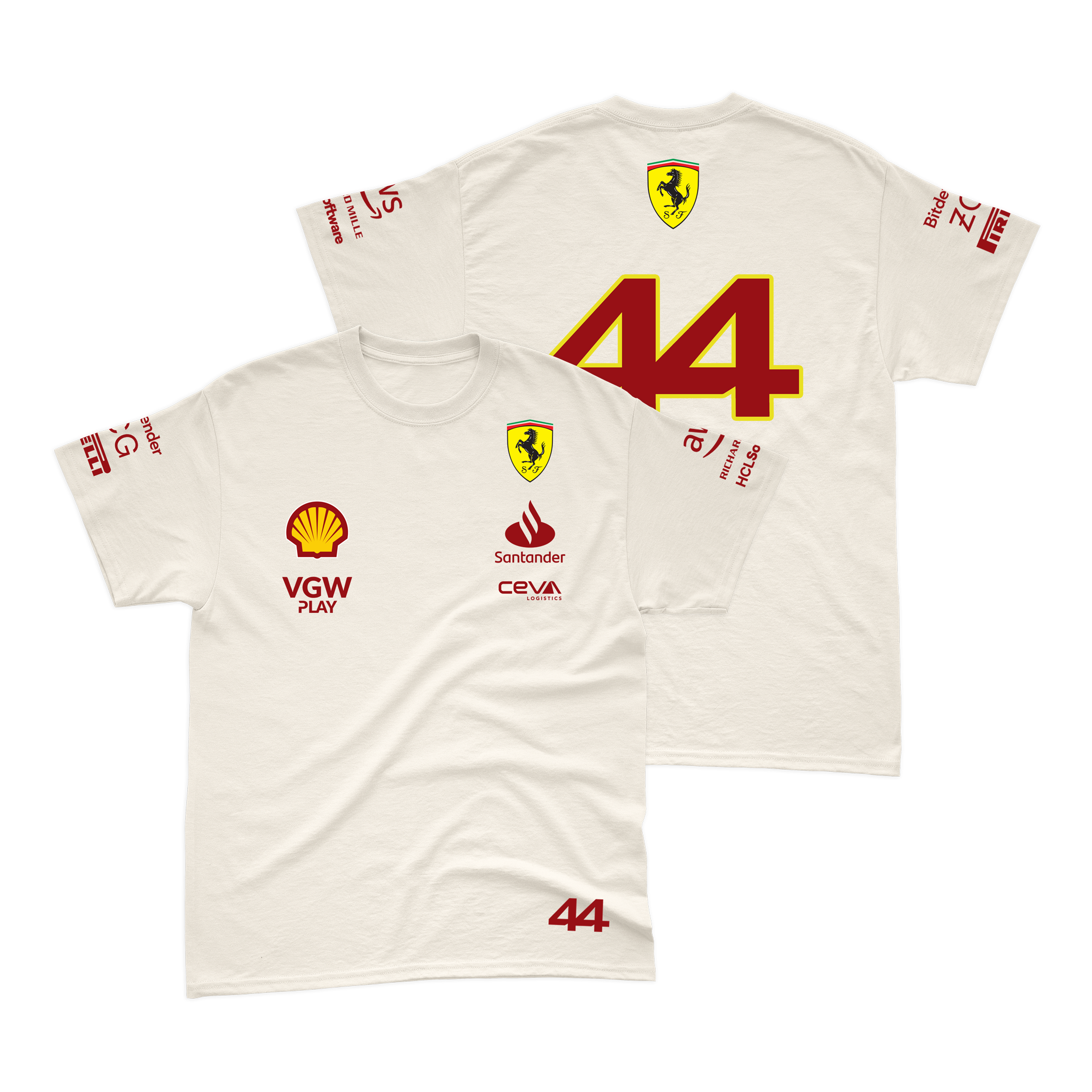 Camiseta Algodão Lewis Hamilton Ferrari 2024 Off-White