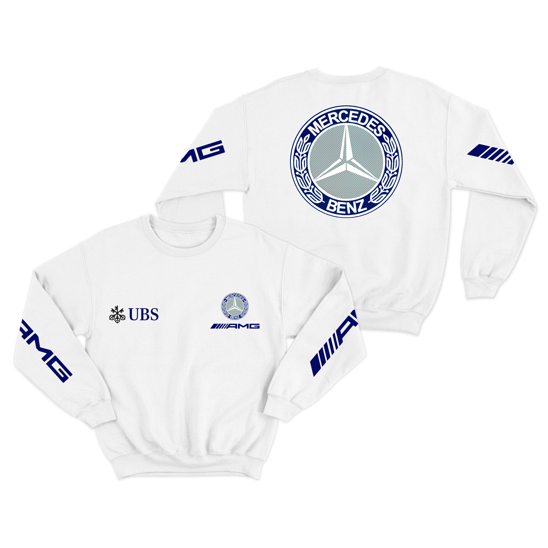 Moletom Mercedes AMG Retrô Logo Azul Branco