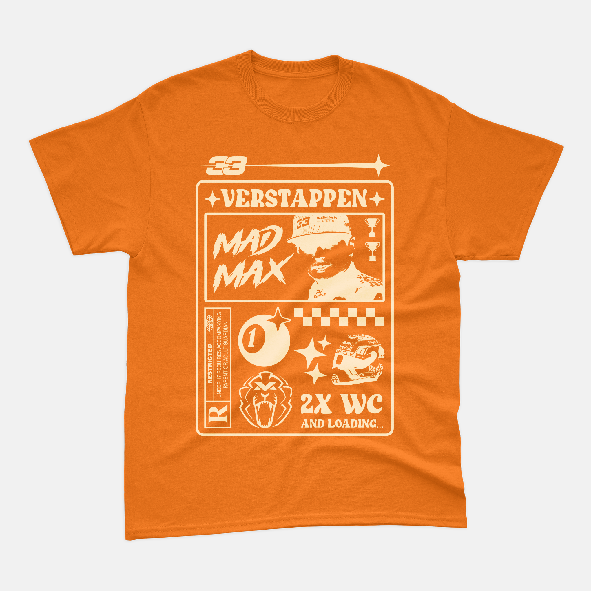 Camiseta RaioX Max Verstappen Mad Max Laranja Algodão