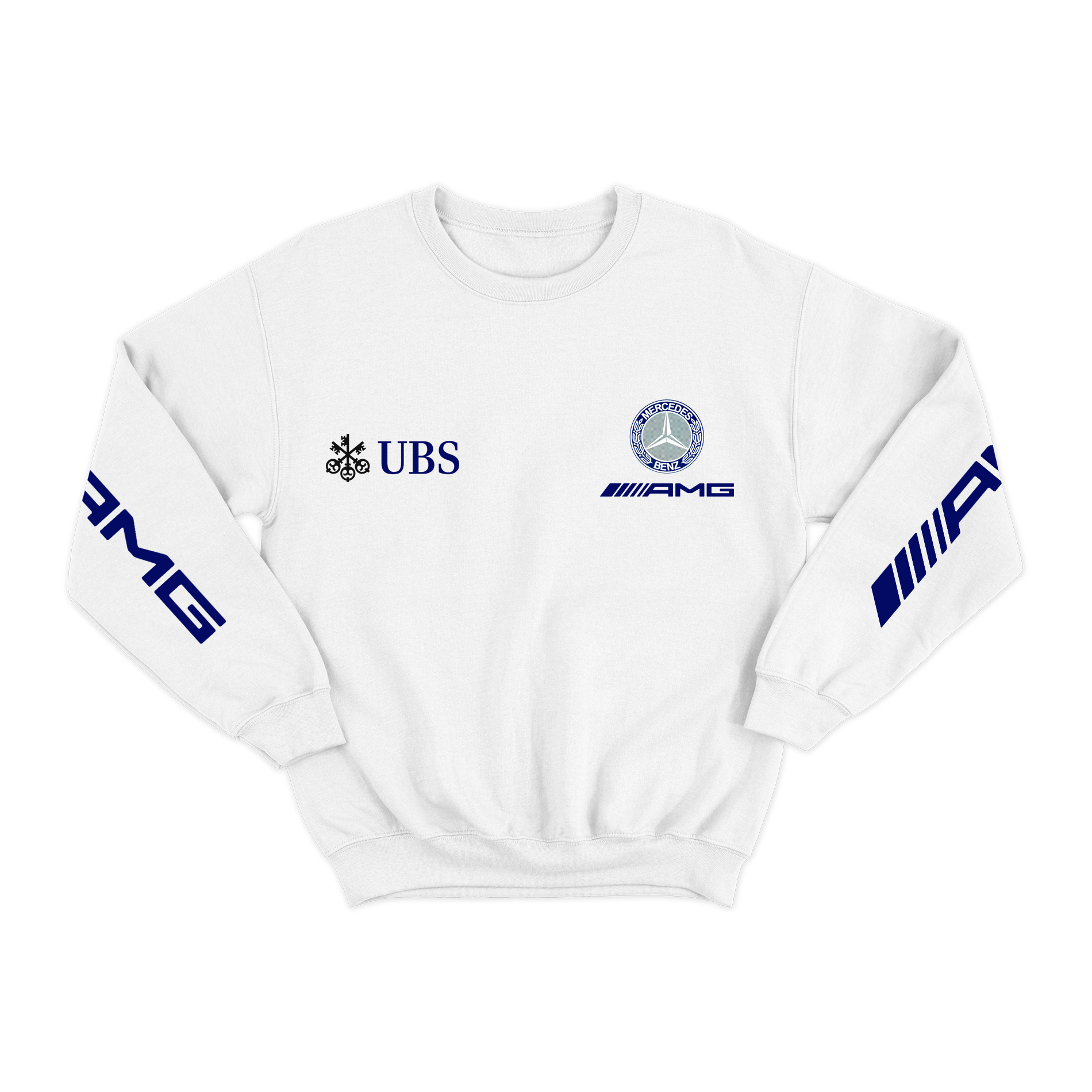 Moletom Mercedes AMG Retrô Logo Azul Branco