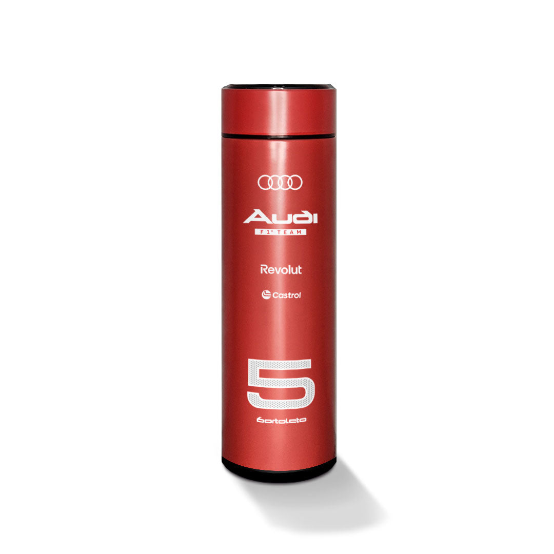 Garrafa térmica vermelha Audi F1 Team arte branca Bortoleto 5 — frente