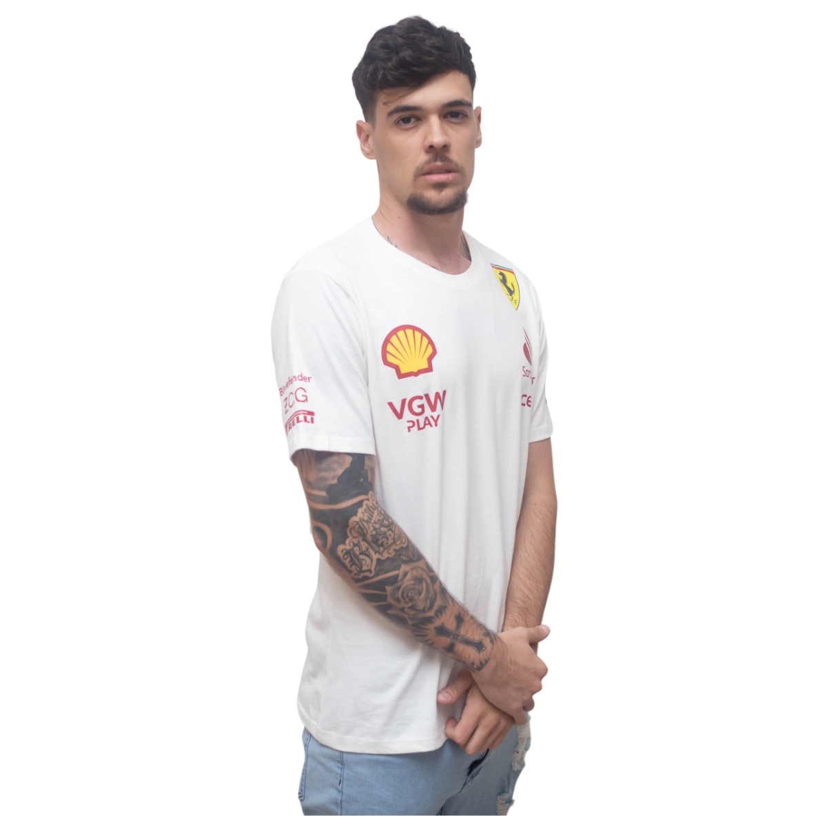 Camiseta Algodão Charles Leclerc Ferrari 2024 Off-White