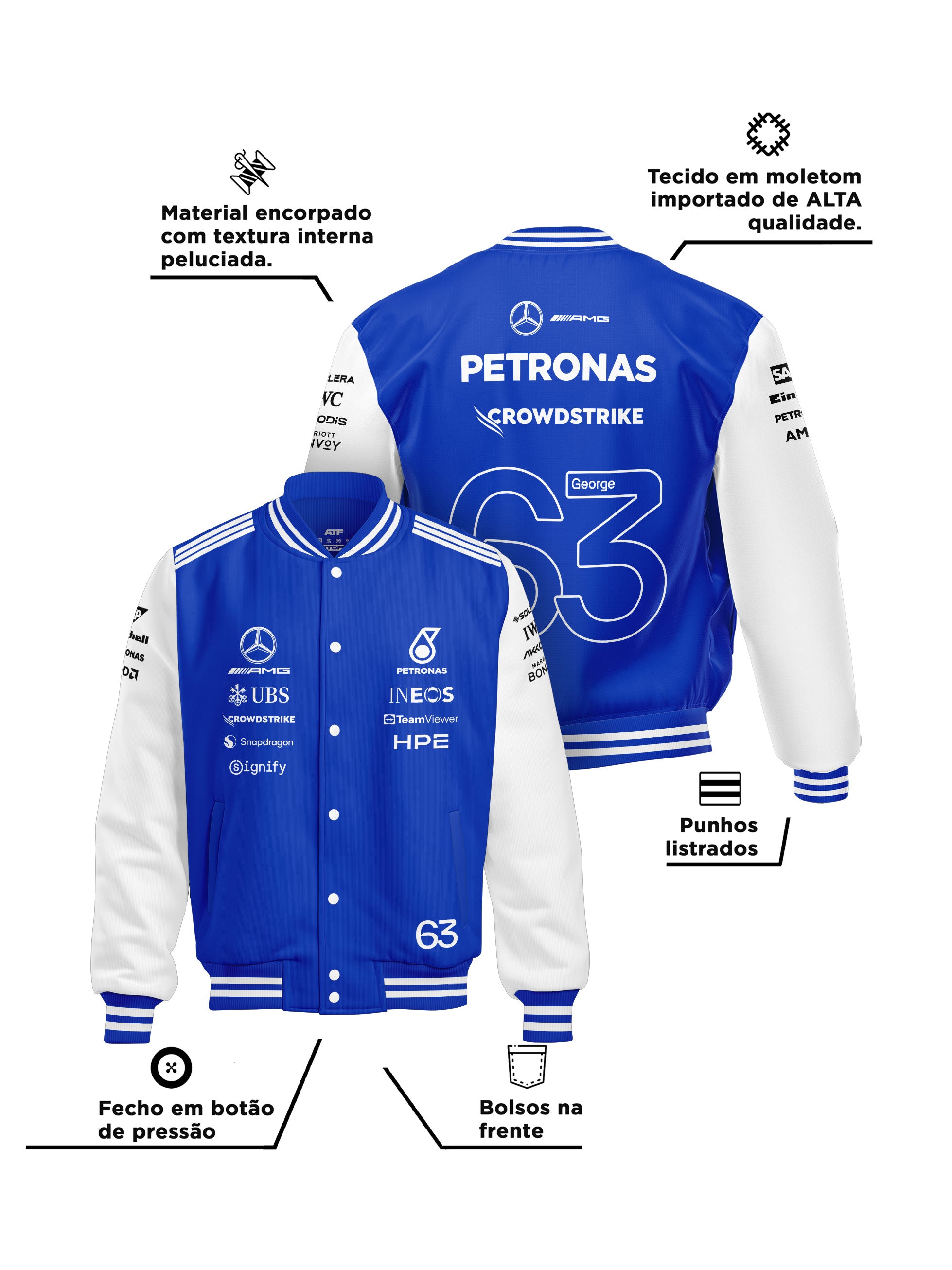 Jaqueta Mercedes F1 Team George Russell Azul Royal