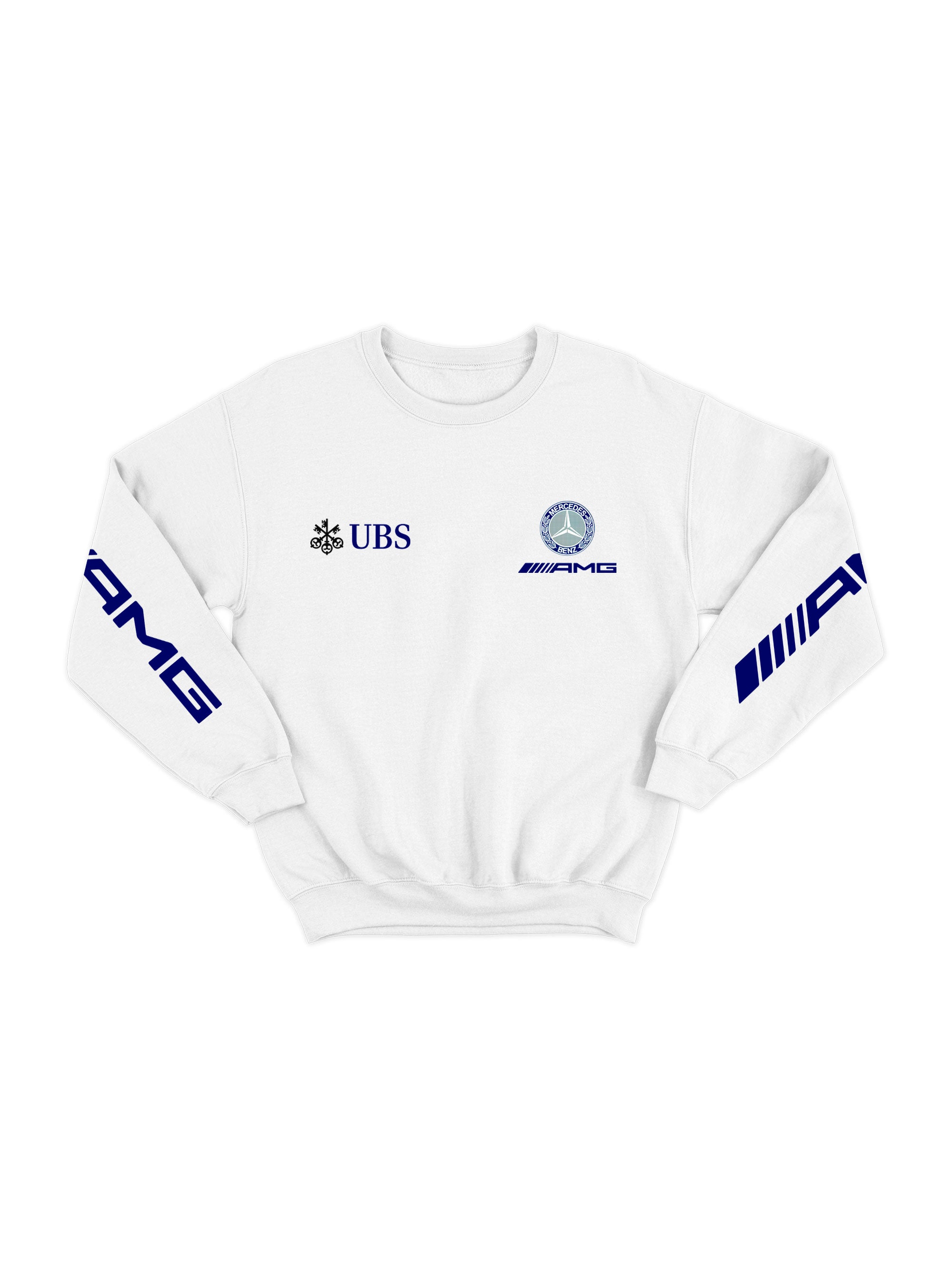 Moletom Mercedes AMG Retrô Logo Azul Branco