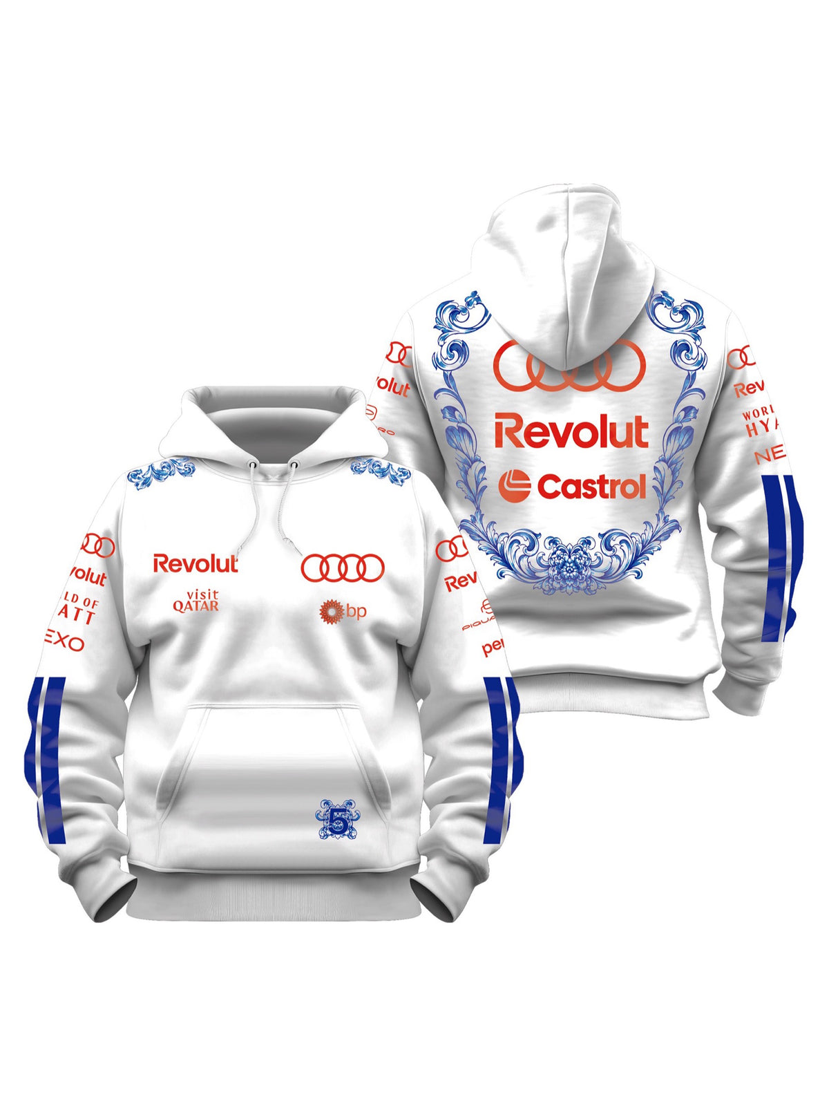 Moletom Canguru Gabriel Bortoleto Audi Singapura Edition 2026 branco, frente e costas