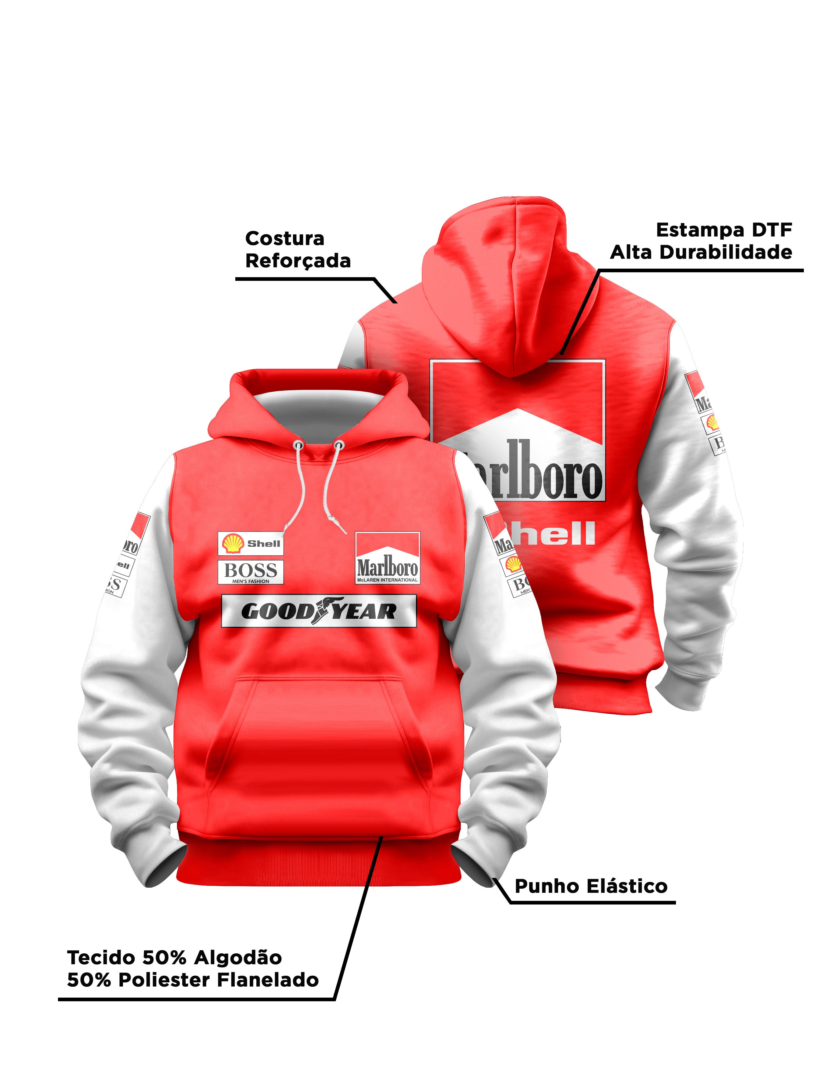 Moletom Canguru McLaren Marlboro Retrô Vermelho