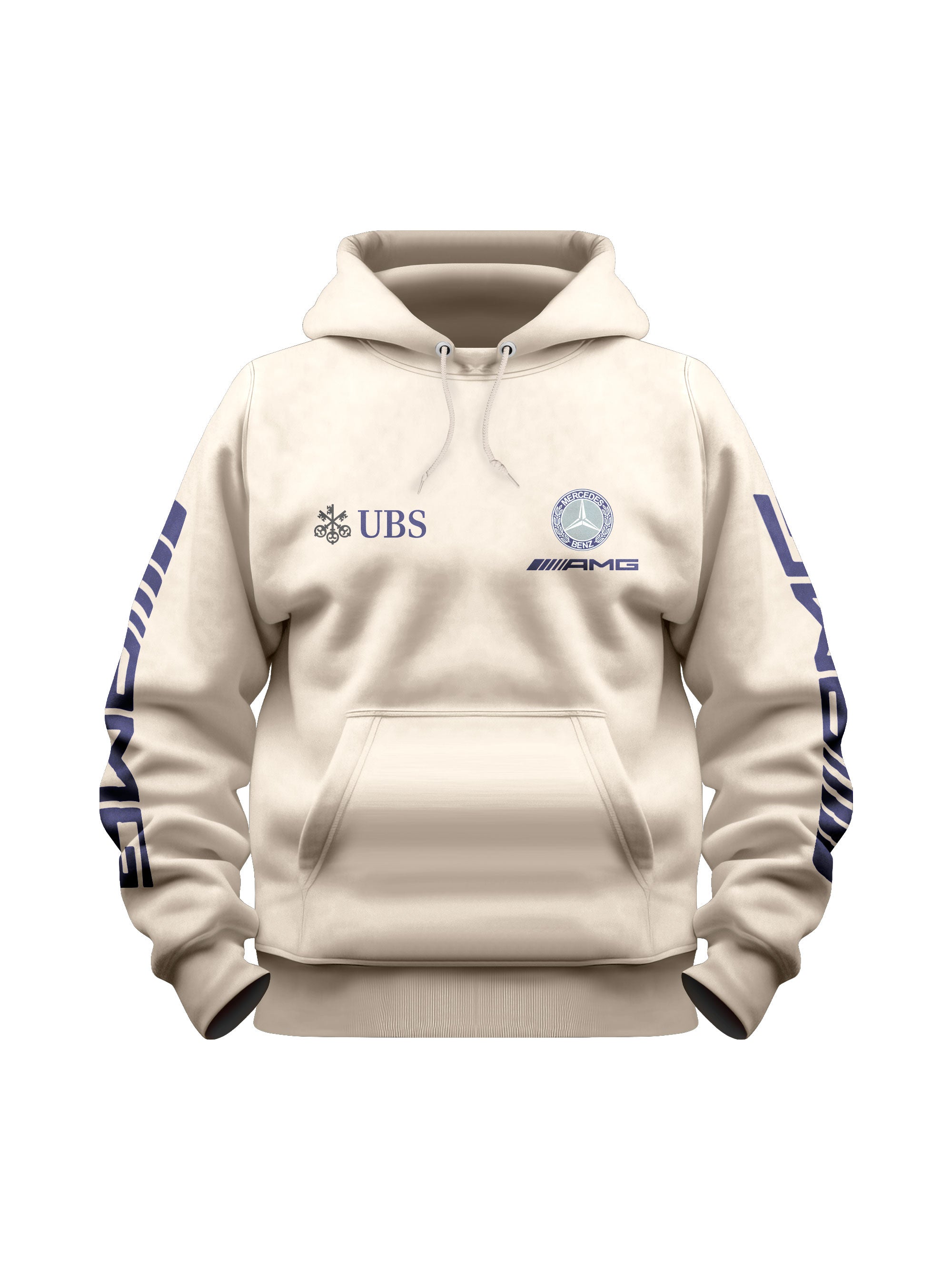Moletom Canguru Mercedes AMG Retrô Logo Azul com Off White