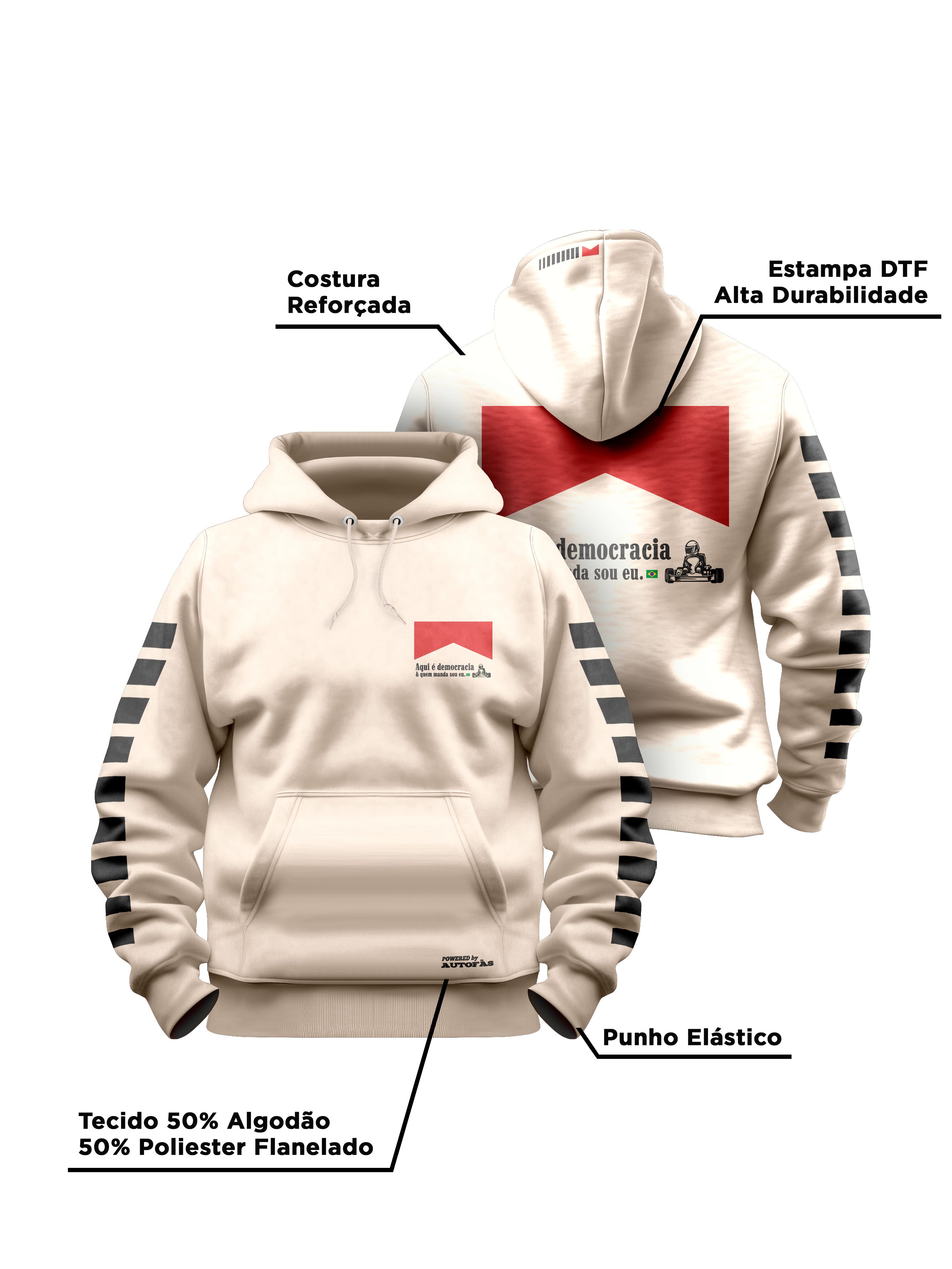 Moletom Canguru Democracia Retrô Off White