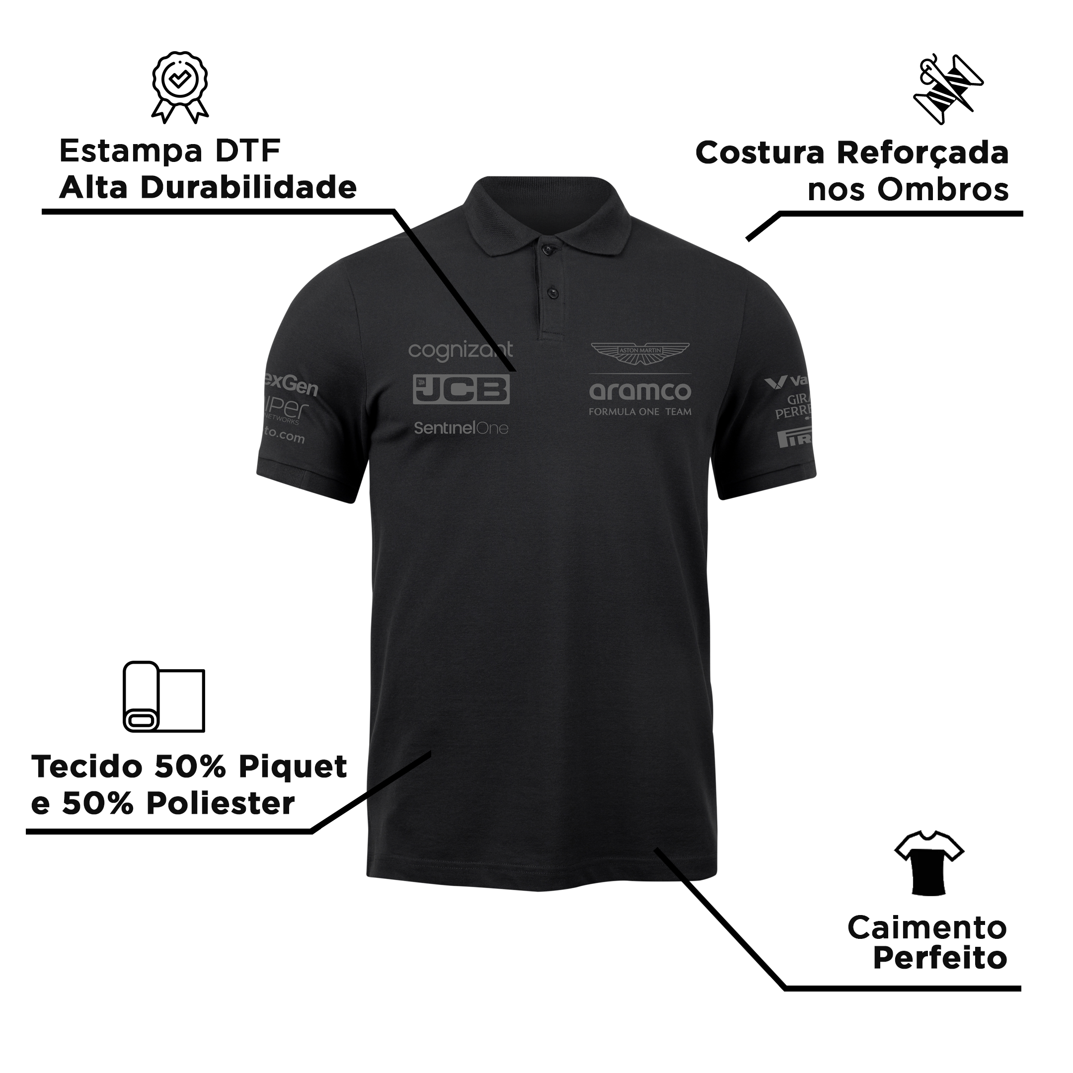 Camisa Polo Aston Martin 2024 All Black