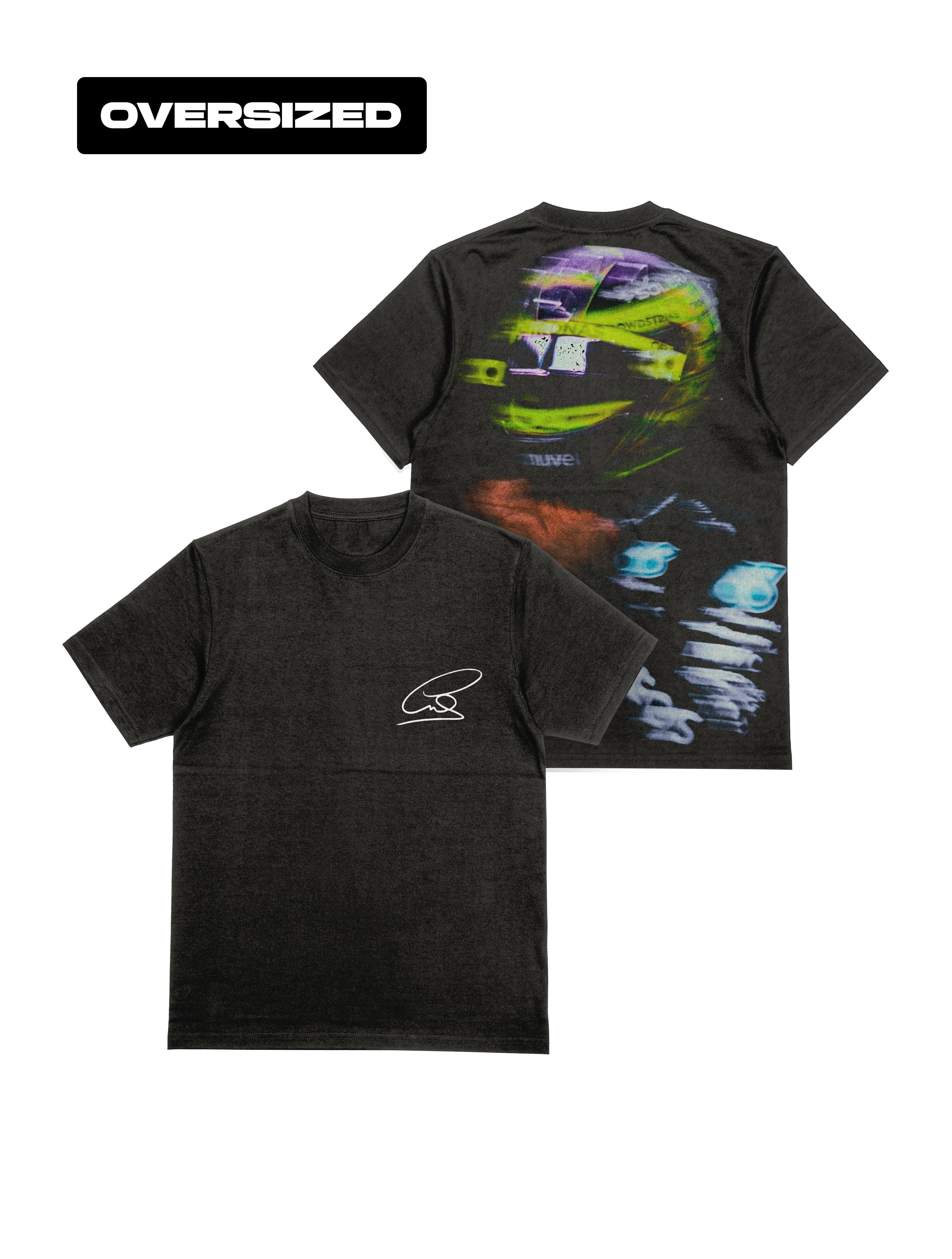 Camiseta Oversized Lewis Hamilton Neon Helmet