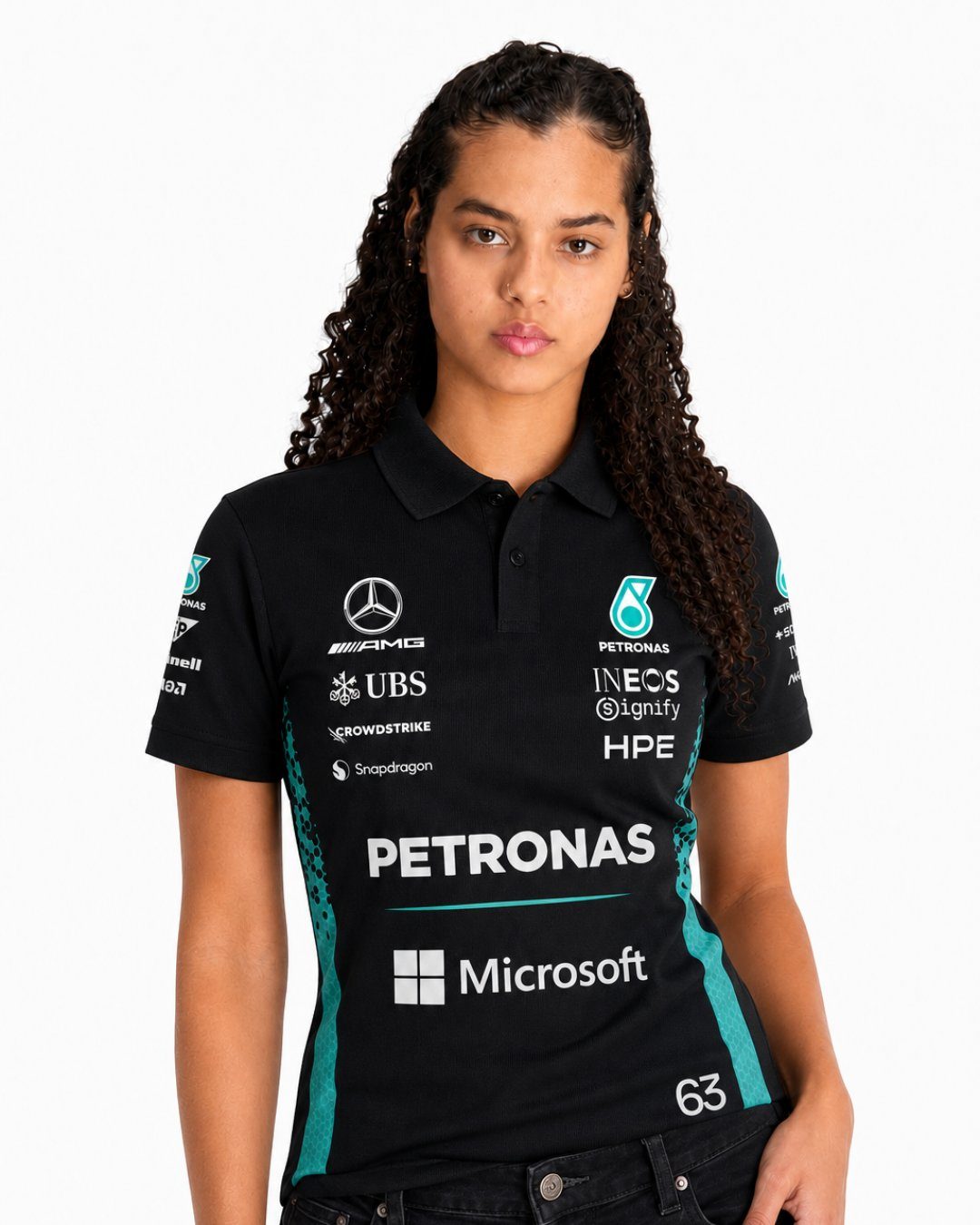Camisa Polo George Russell Mercedes F1 2026 Preta
