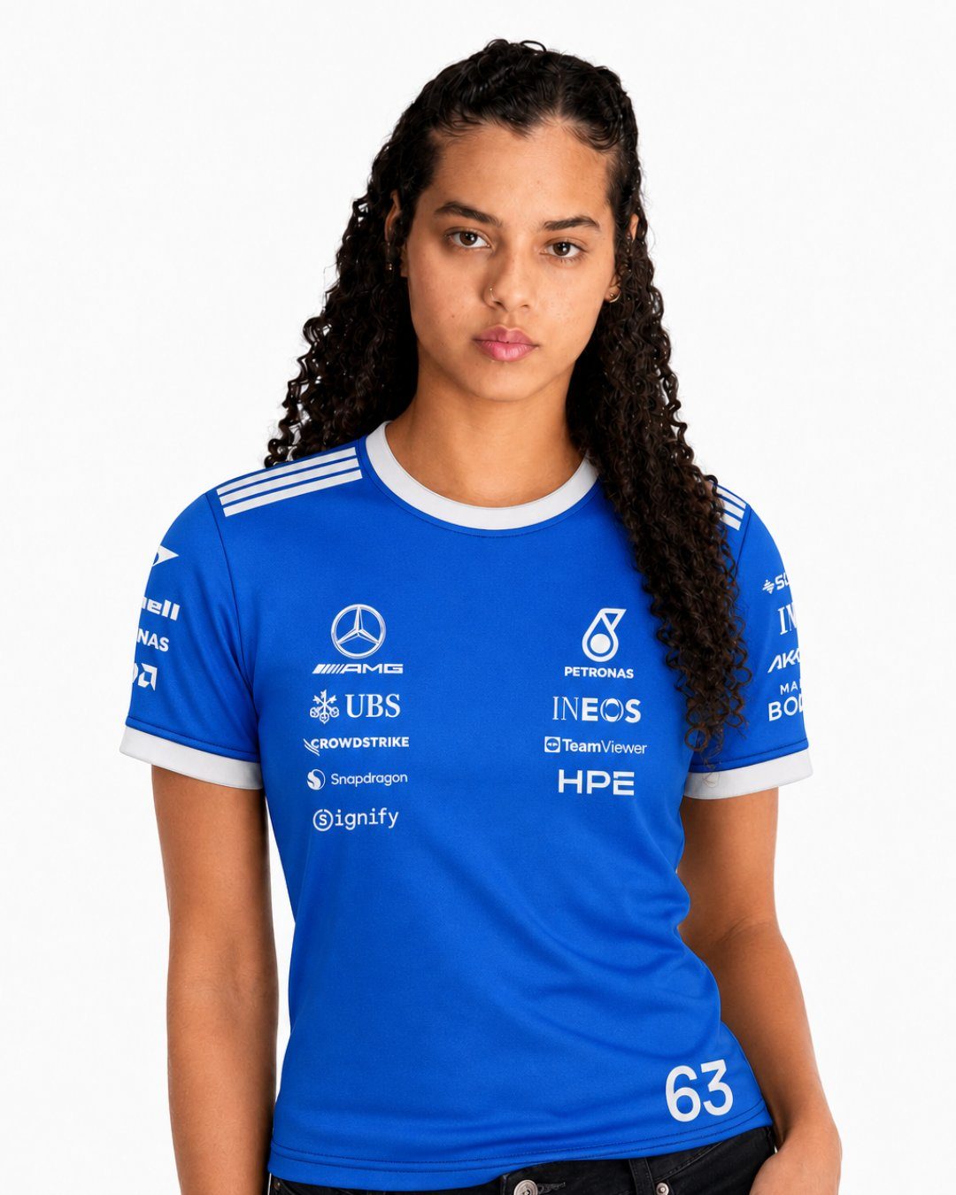 Camiseta Algodão George Russell Mercedes Blue Edition