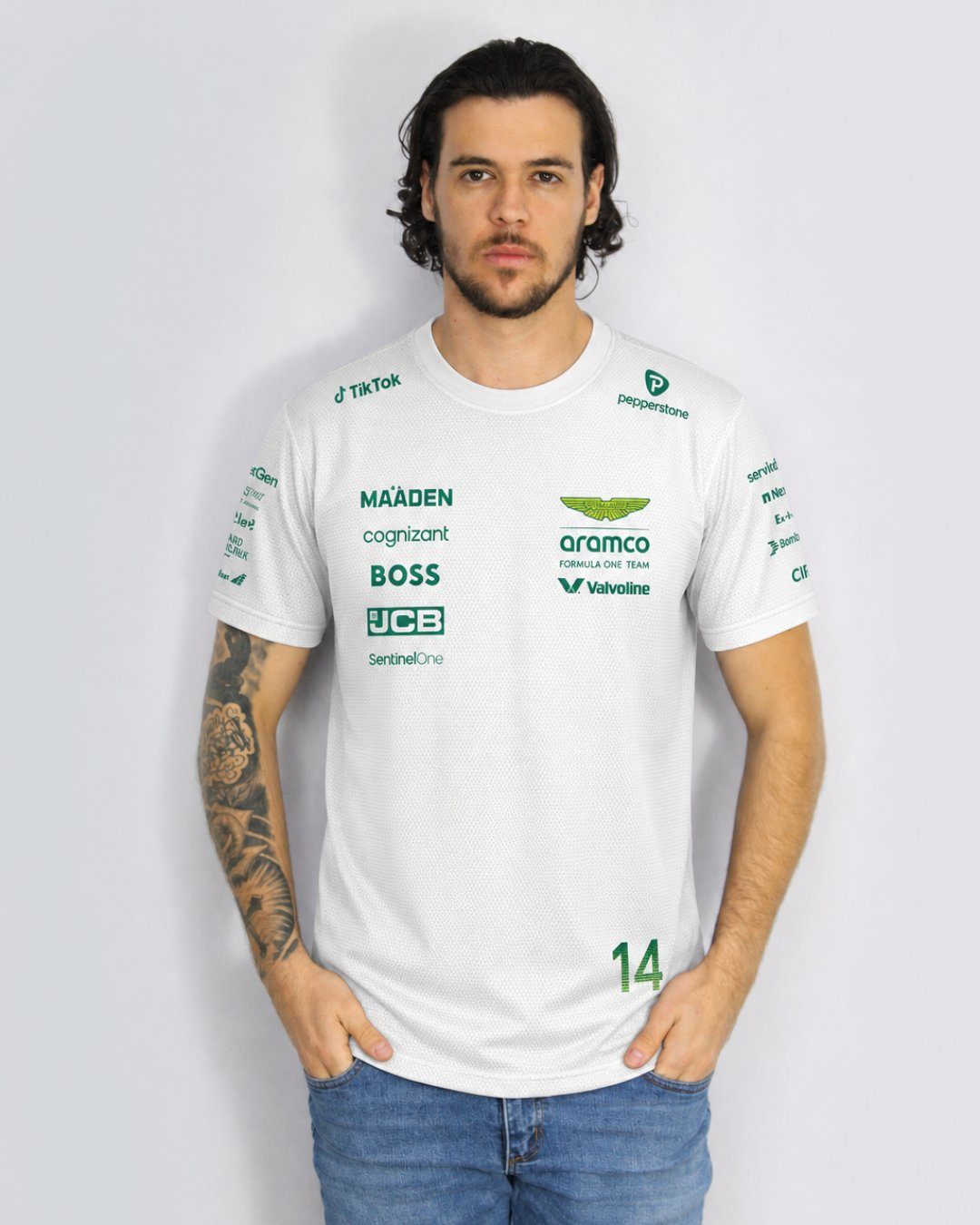 Camiseta Dryfit Aston Martin Fernando Alonso Branco 2025