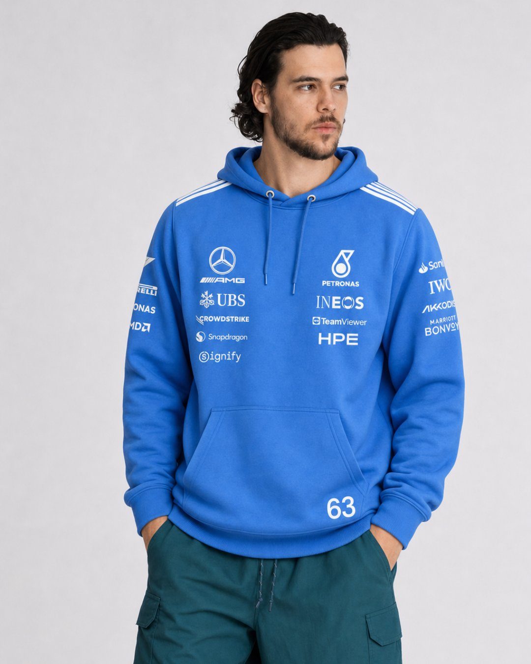 Moletom Canguru George Russell Mercedes Blue Edition