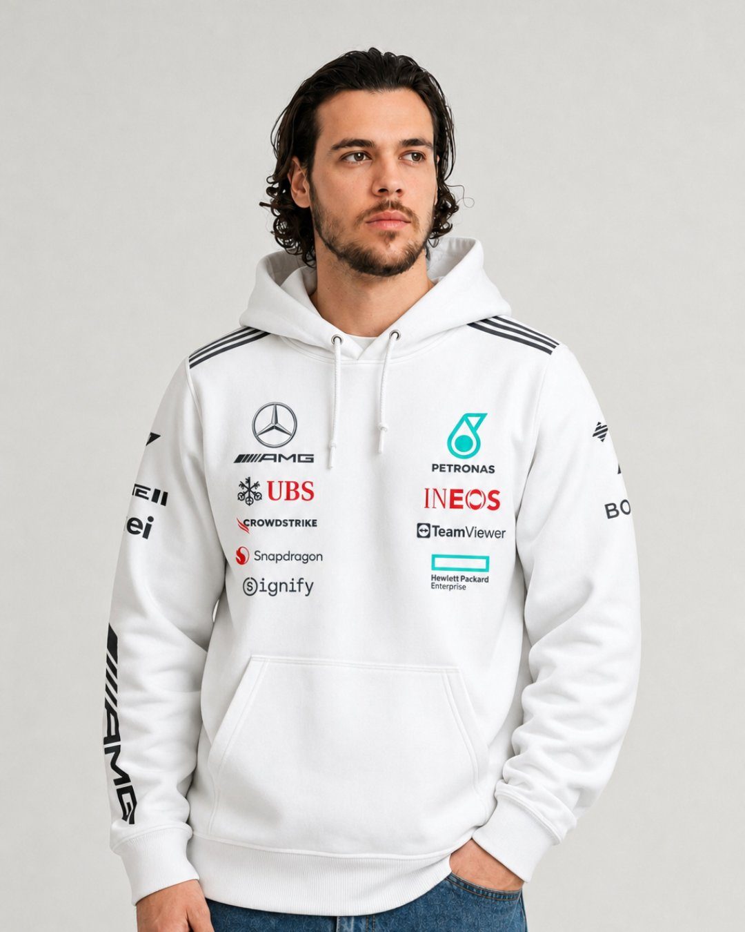 Moletom Canguru Mercedes 2025 Branco