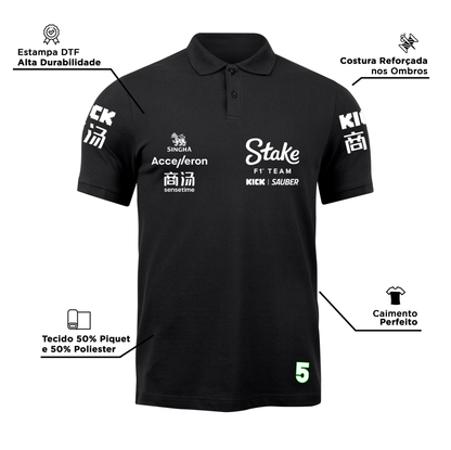 Camisa Polo Gabriel Bortoleto Stake Sauber 2024 Preta