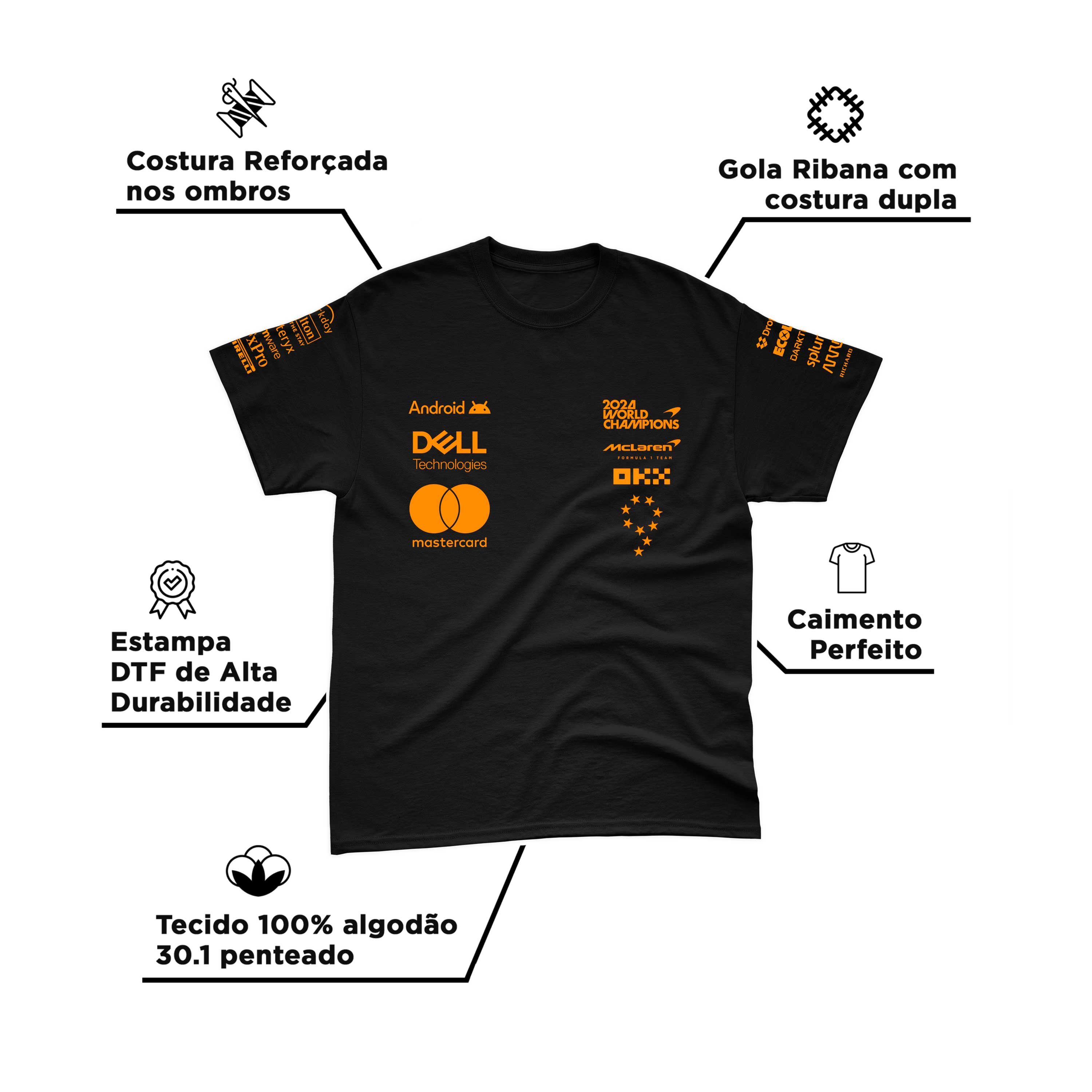 Camiseta Mclaren Edição Campeãe Muldial 2024 100% Algodão