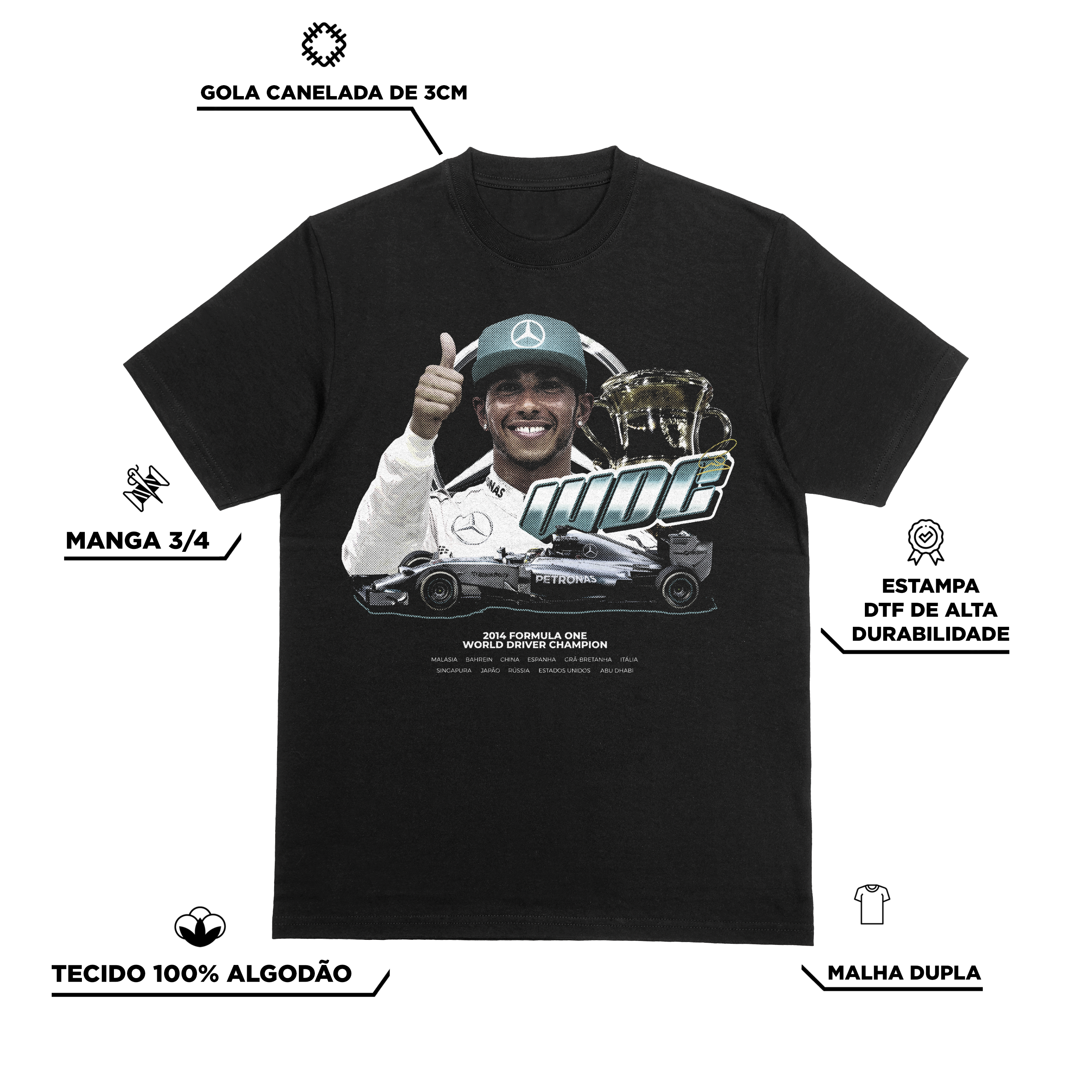 Camiseta Oversized Lewis Hamilton Mercedes 2014