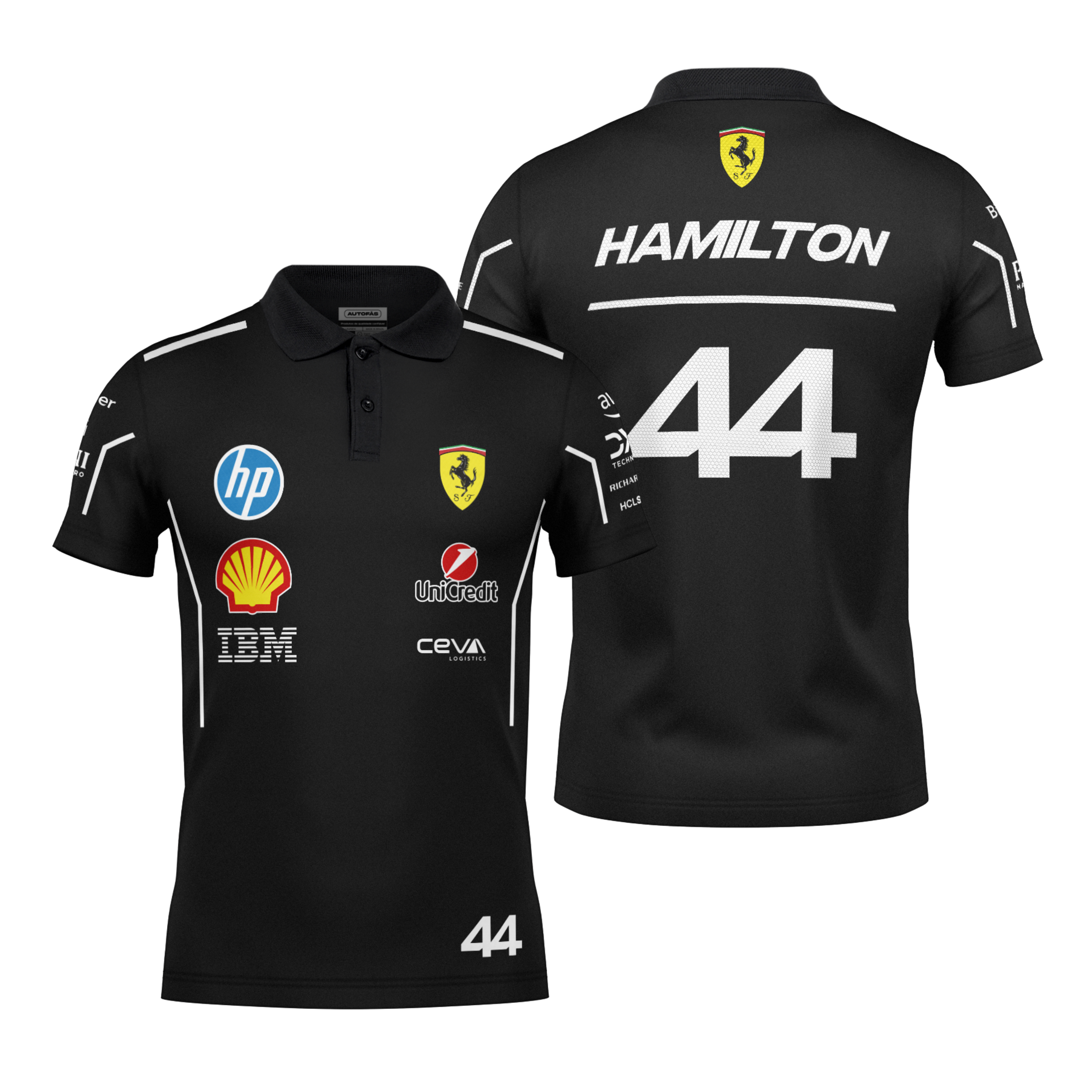 Camiseta Polo Ferrari Hamilton Preto 2025