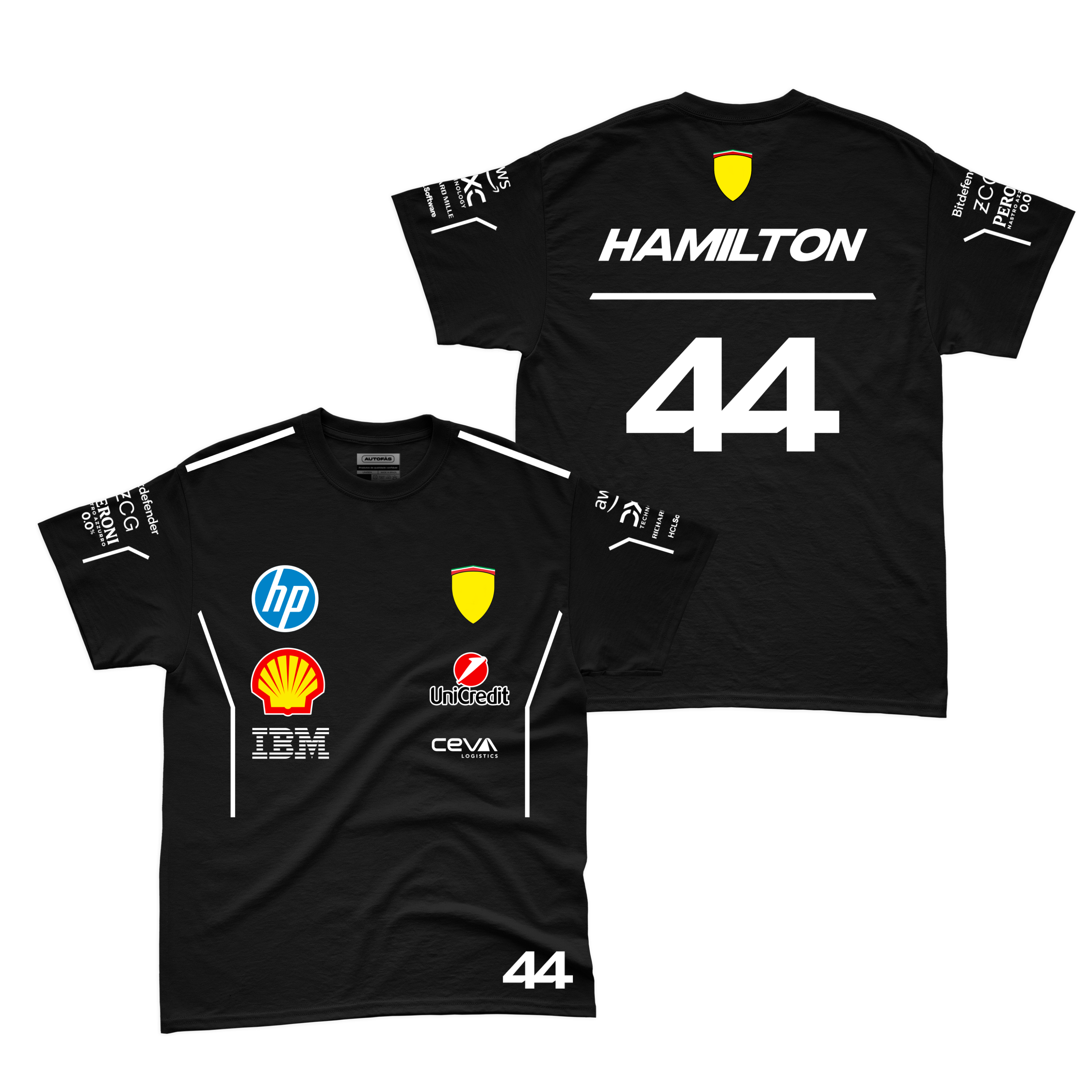 Camiseta Algodao Ferrari Hamilton Preto 2025