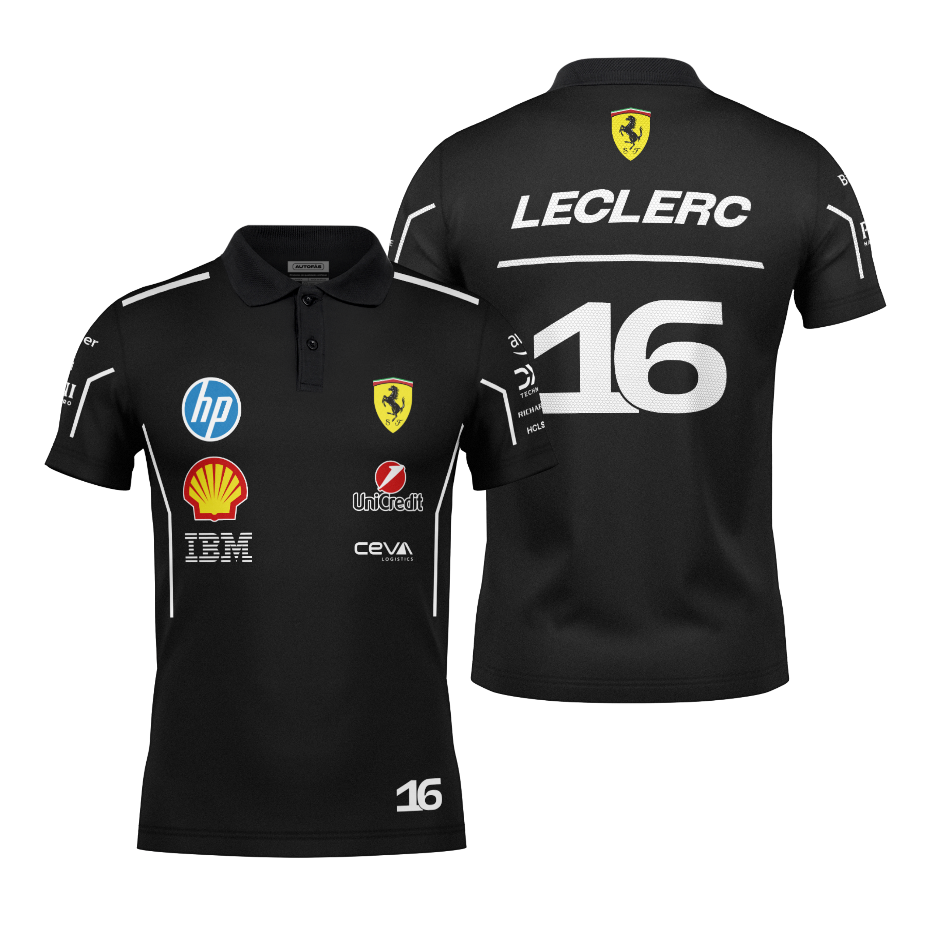 Camiseta Polo Ferrari Leclerc Preto 2025