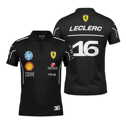 Camiseta Polo Ferrari Leclerc Preto 2025