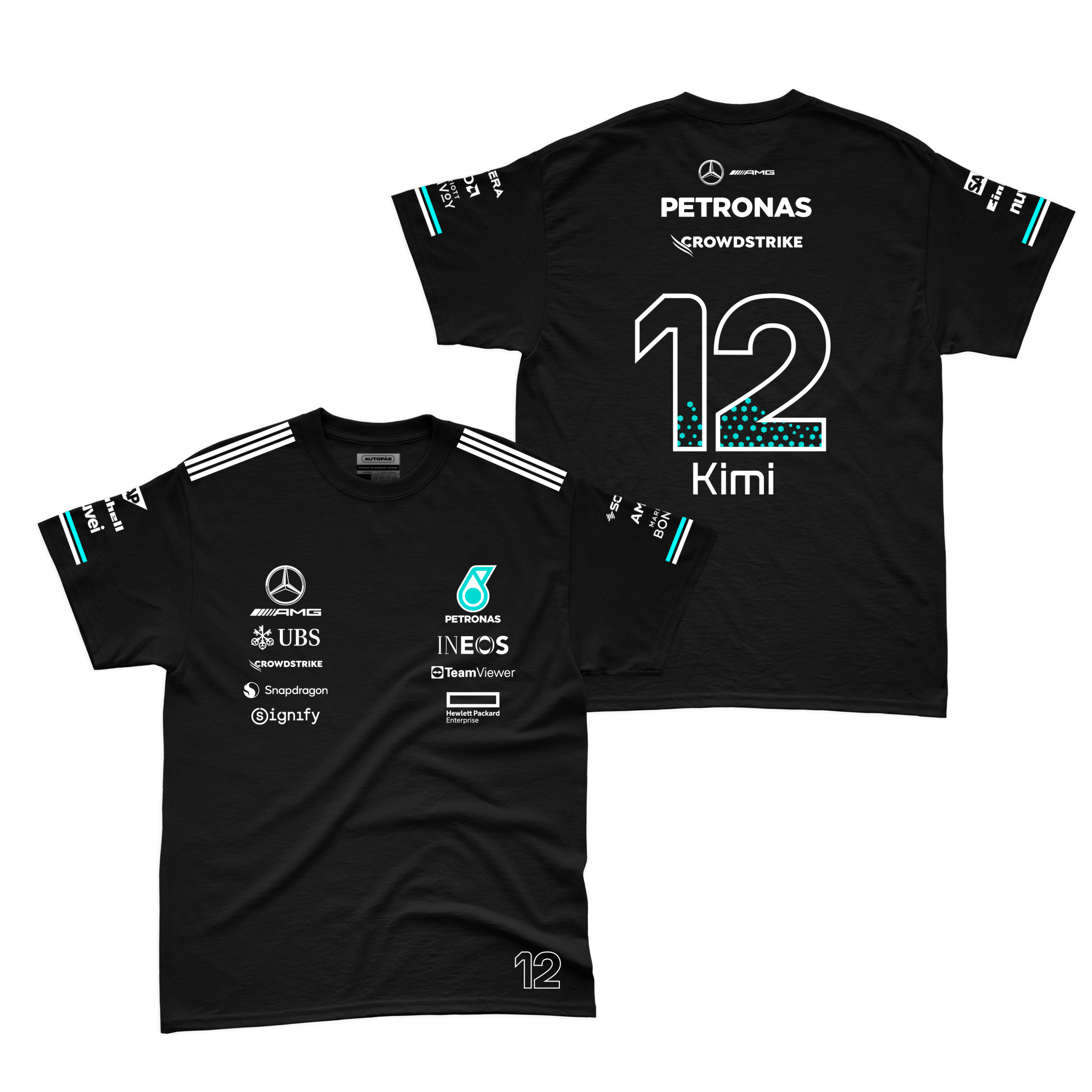 Camiseta Algodao Mercedes Kimi Antoneli Preto 2025