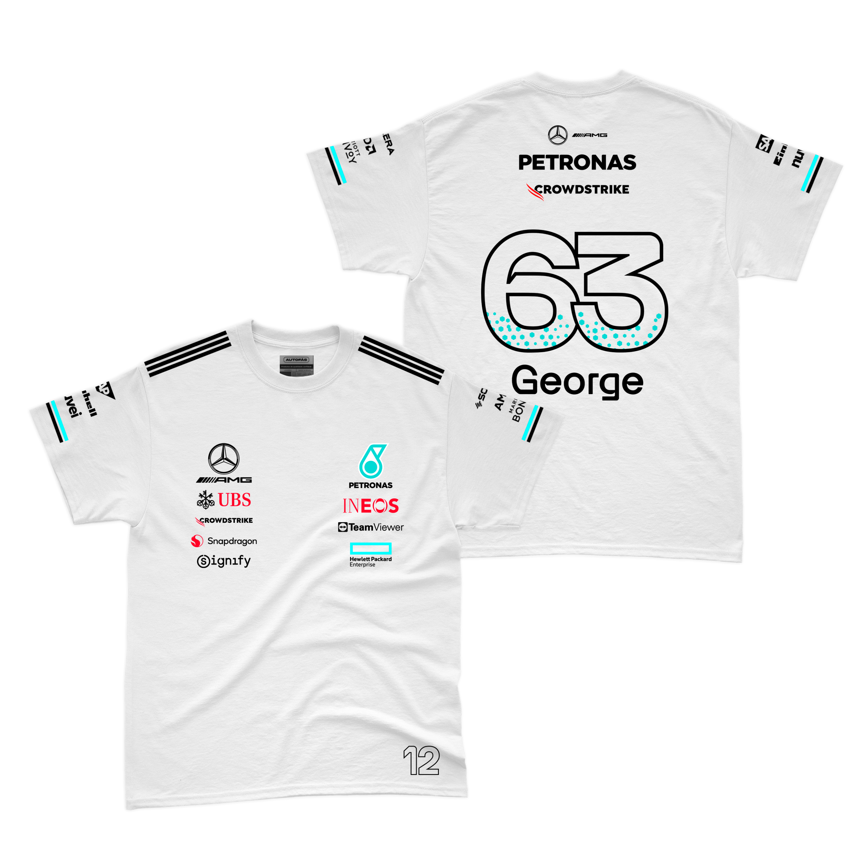 Camiseta Algodao Mercedes George Russell Branco 2025